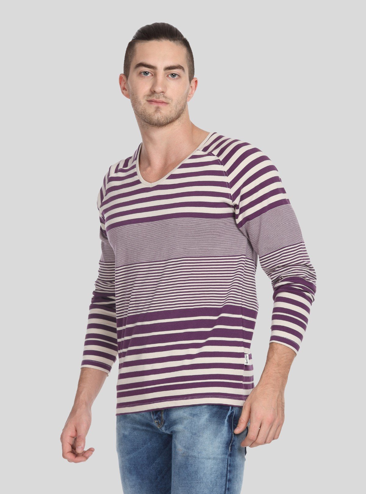 Men’s Indigo Striped V - Neck Full Sleeve T-Shirt – Classic Meets Cool - Boer and Fitch