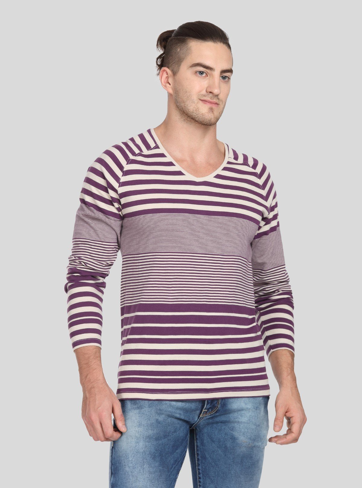 Men’s Indigo Striped V - Neck Full Sleeve T-Shirt – Classic Meets Cool - Boer and Fitch