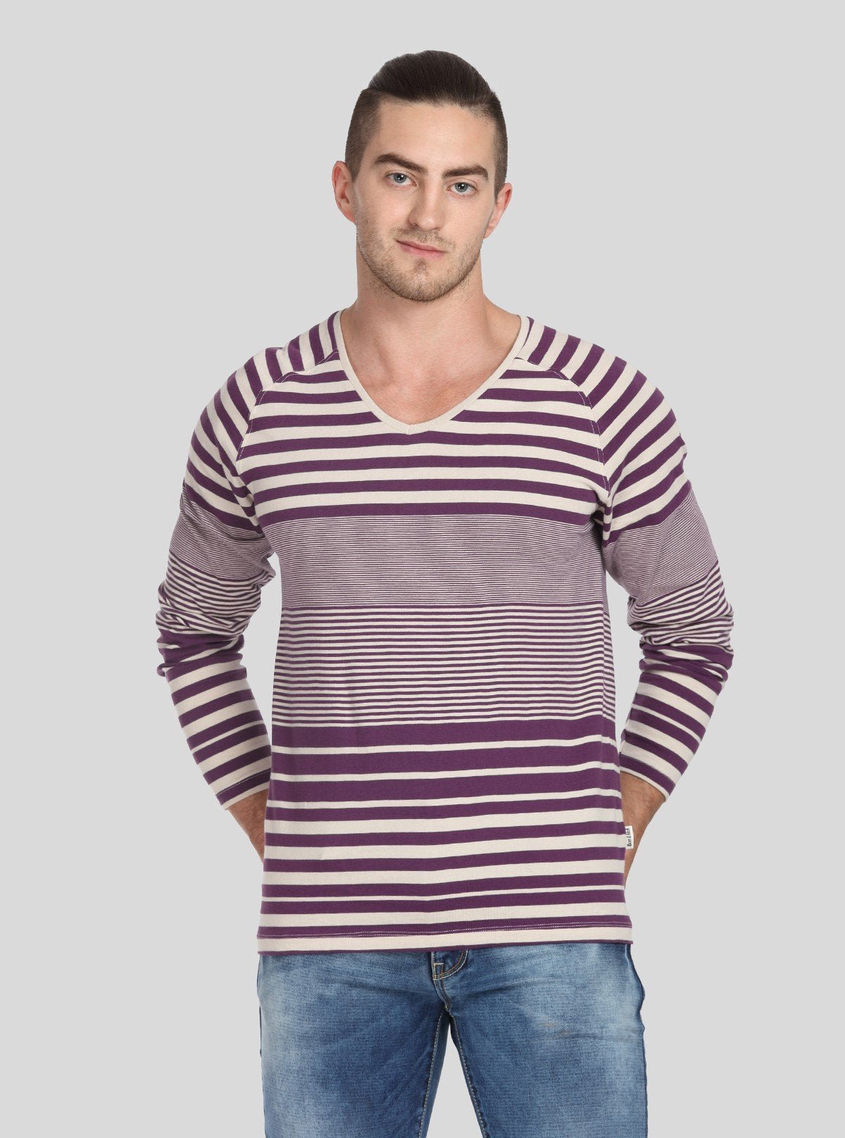 Men’s Indigo Striped V - Neck Full Sleeve T-Shirt – Classic Meets Cool - Boer and Fitch