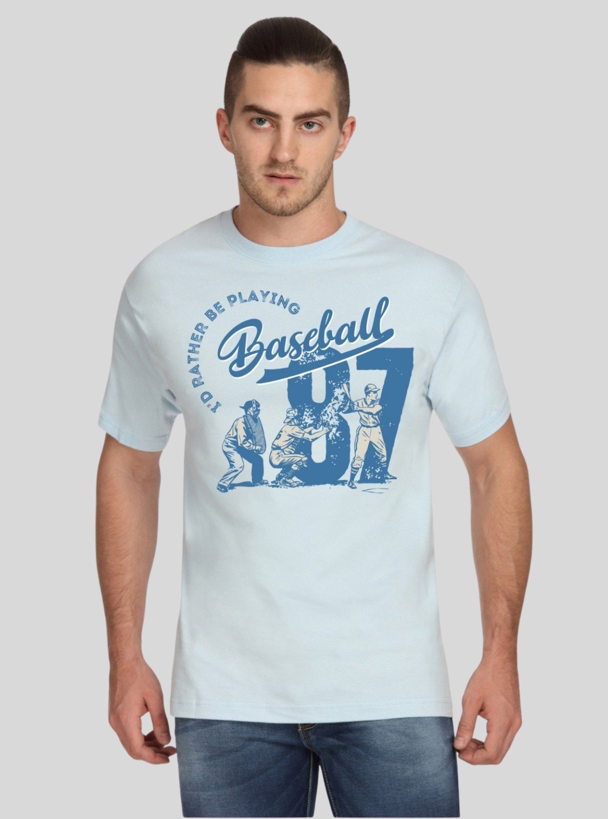 Men’s Light Blue Baseball Print T-Shirt – Coastal Vibes & Casual Comfort - Boer and Fitch