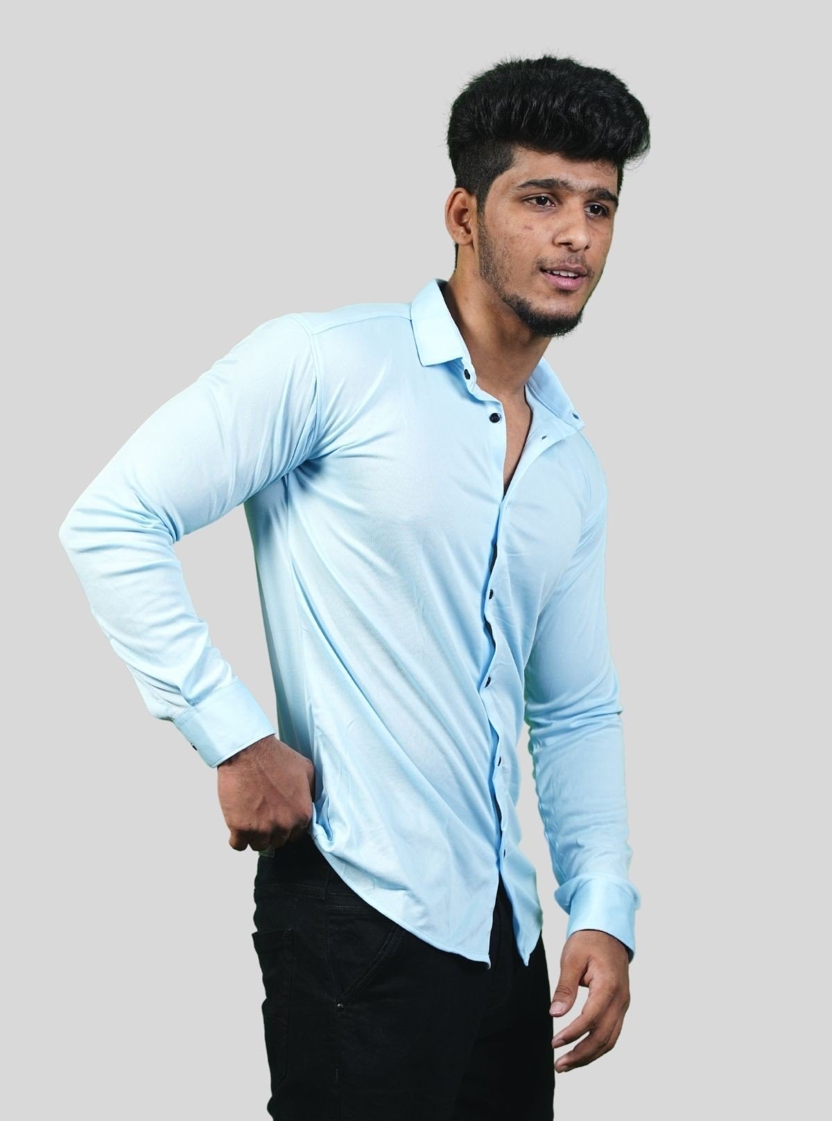 Men's Light Blue Long Sleeve Poly Shirt – Cool, Crisp & Contemporary by Boer and Fitch - Boer and Fitch