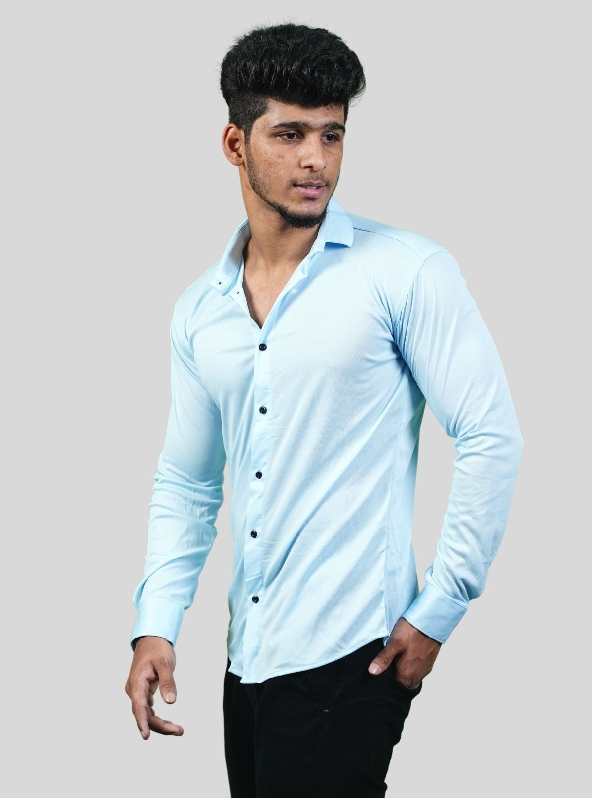 Men's Light Blue Long Sleeve Poly Shirt – Cool, Crisp & Contemporary by Boer and Fitch - Boer and Fitch