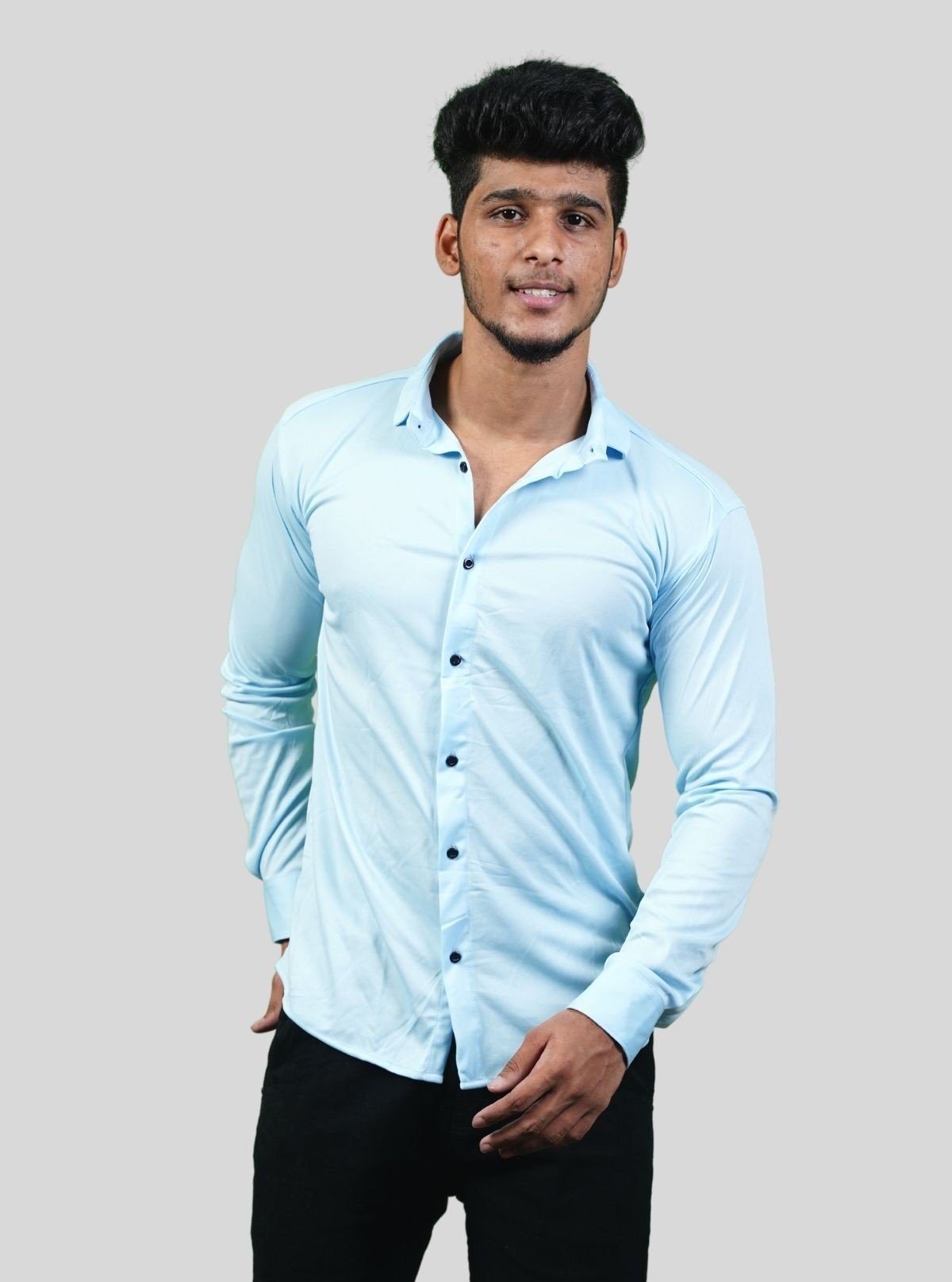 Men's Light Blue Long Sleeve Poly Shirt – Cool, Crisp & Contemporary by Boer and Fitch - Boer and Fitch