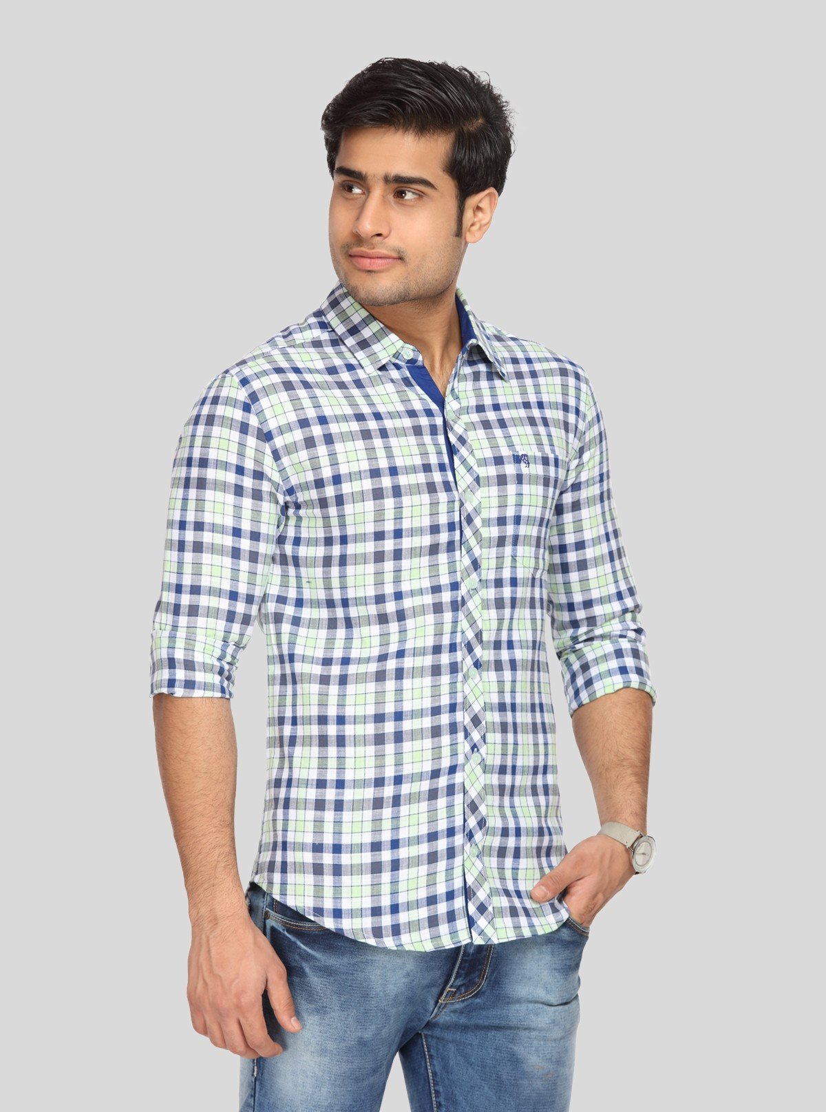 Men’s Light Green Checked Full Sleeve Shirt – Smart Casual Wear by Boer & Fitch - Boer and Fitch