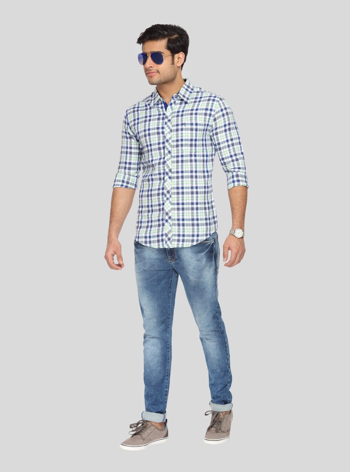 Men’s Light Green Checked Full Sleeve Shirt – Smart Casual Wear by Boer & Fitch - Boer and Fitch