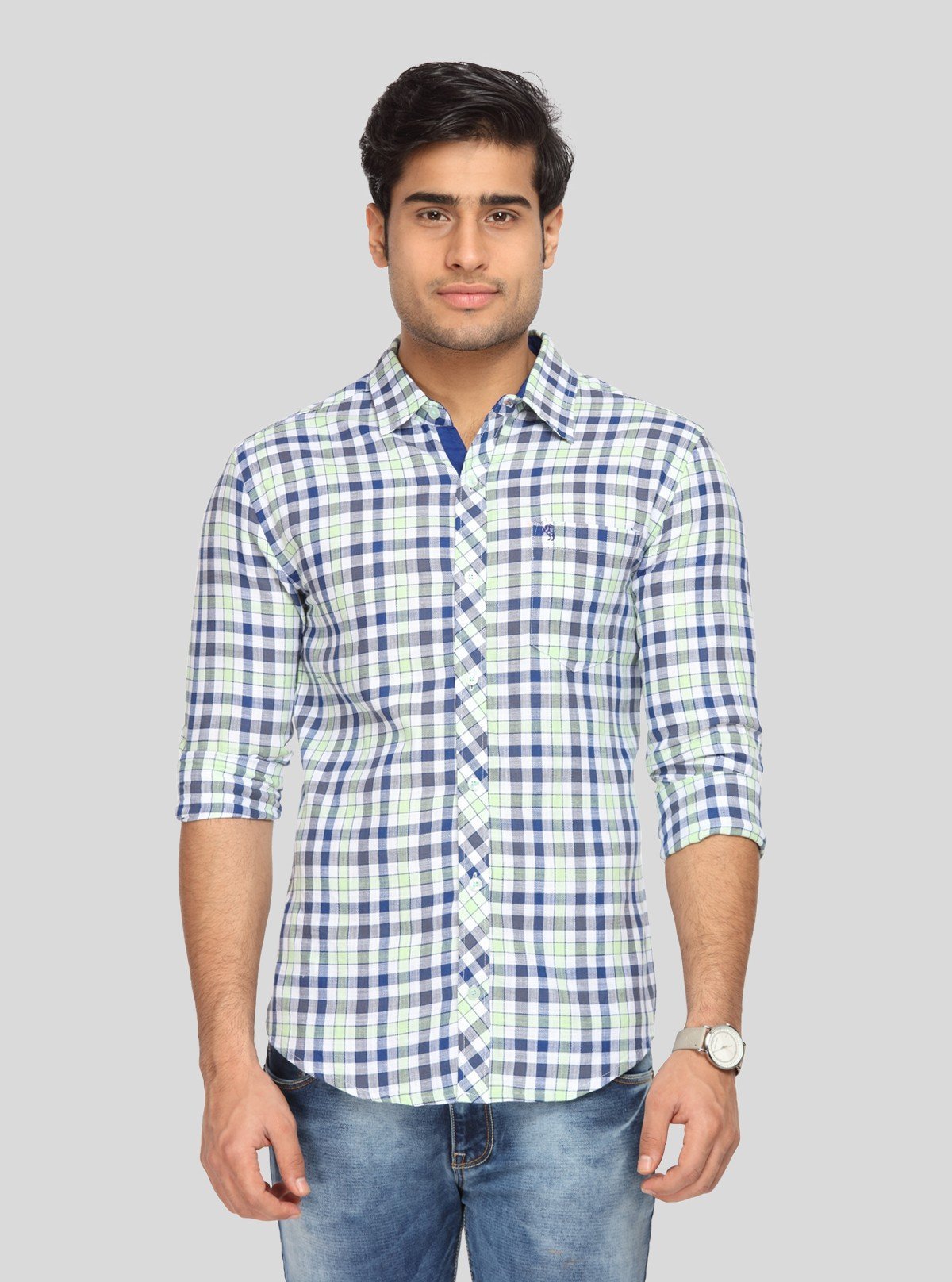 Men’s Light Green Checked Full Sleeve Shirt – Smart Casual Wear by Boer & Fitch - Boer and Fitch