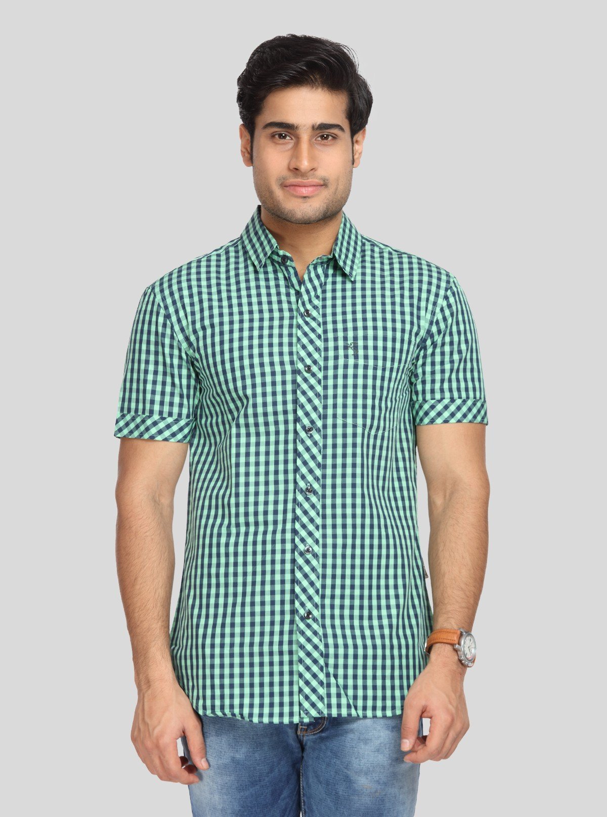 Men's Lime Green Checked Half Sleeve Shirt – Bold, Breezy & Modern - Boer and Fitch