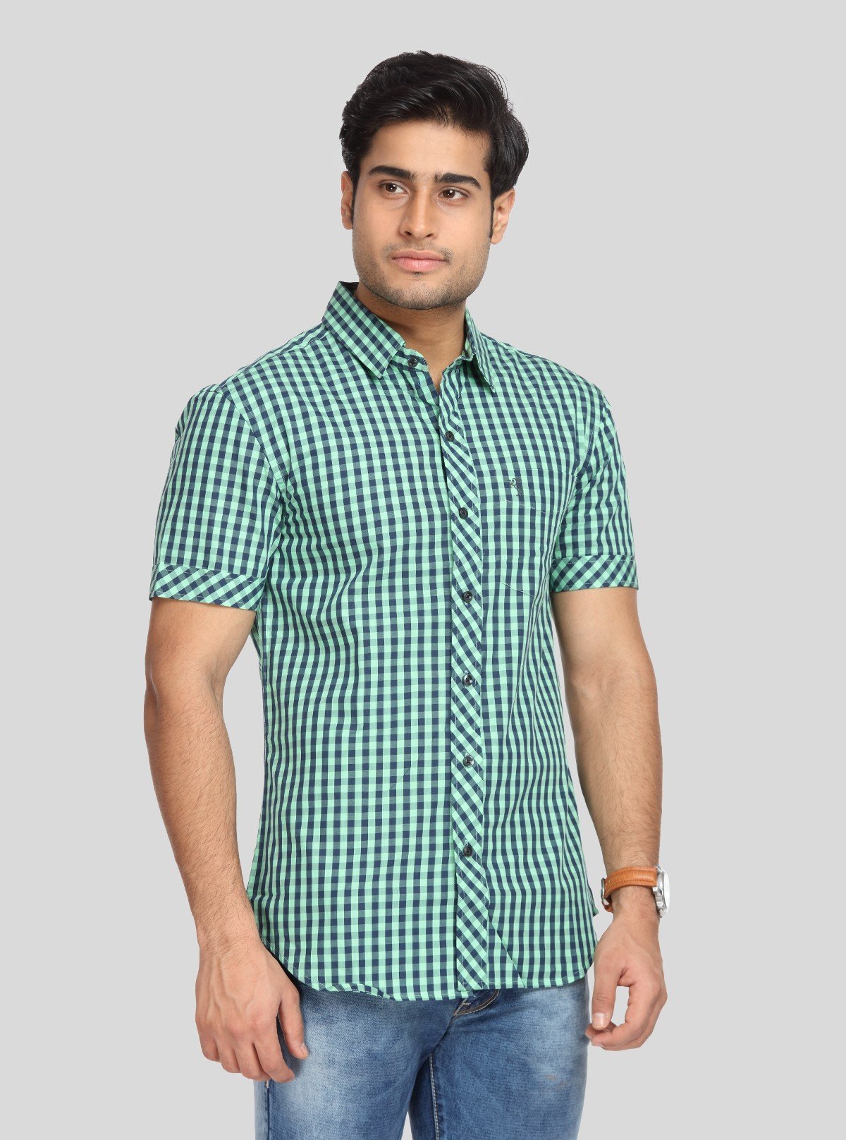 Men's Lime Green Checked Half Sleeve Shirt – Bold, Breezy & Modern - Boer and Fitch