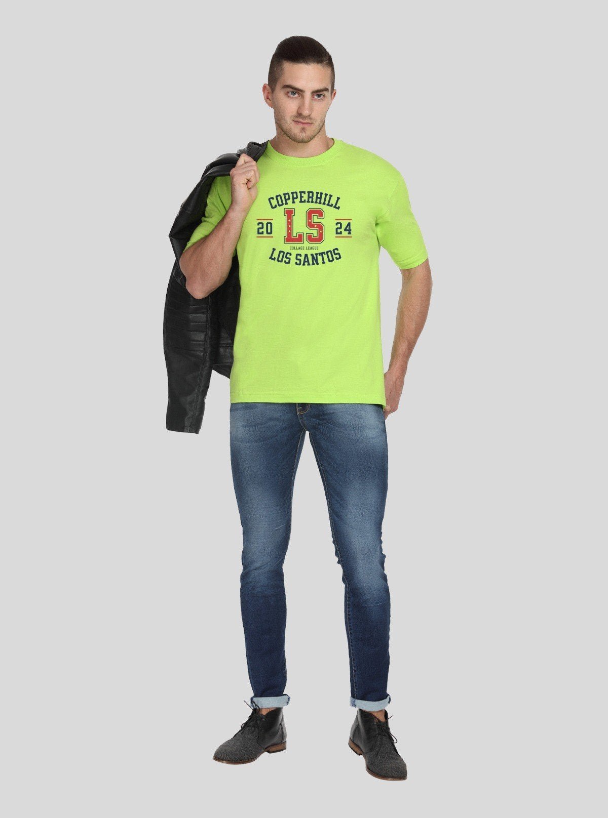 Men’s Lime Green Printed Crew Neck T-Shirt – Vibrant Streetwear Style - Boer and Fitch