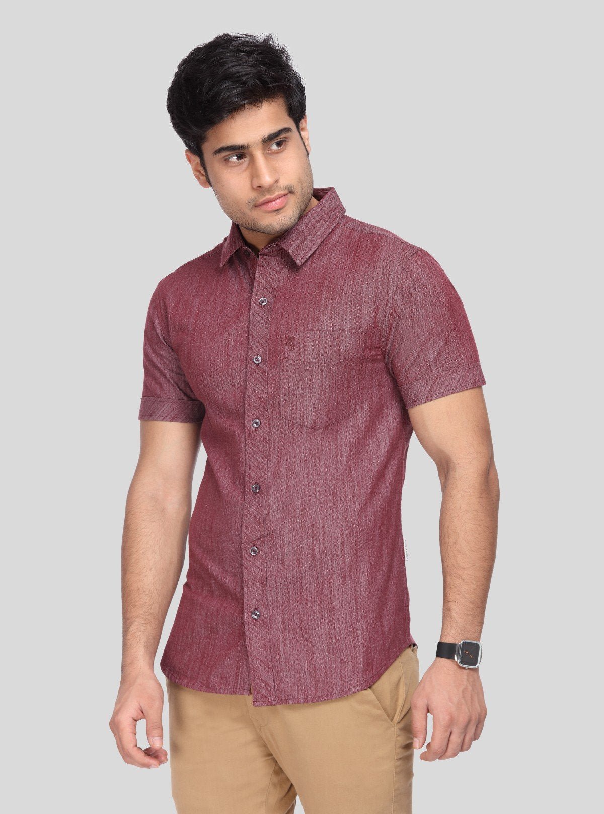 Men's Maroon Linen Blended Shirt – Sophisticated, Breathable & Stylish - Boer and Fitch