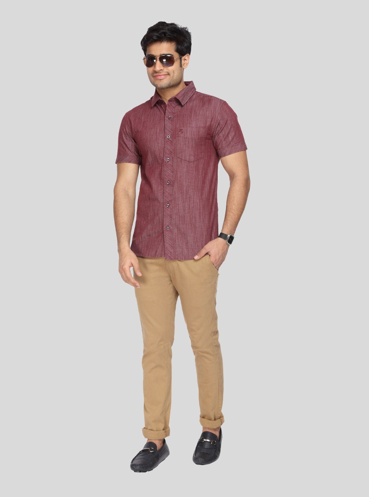 Men's Maroon Linen Blended Shirt – Sophisticated, Breathable & Stylish - Boer and Fitch