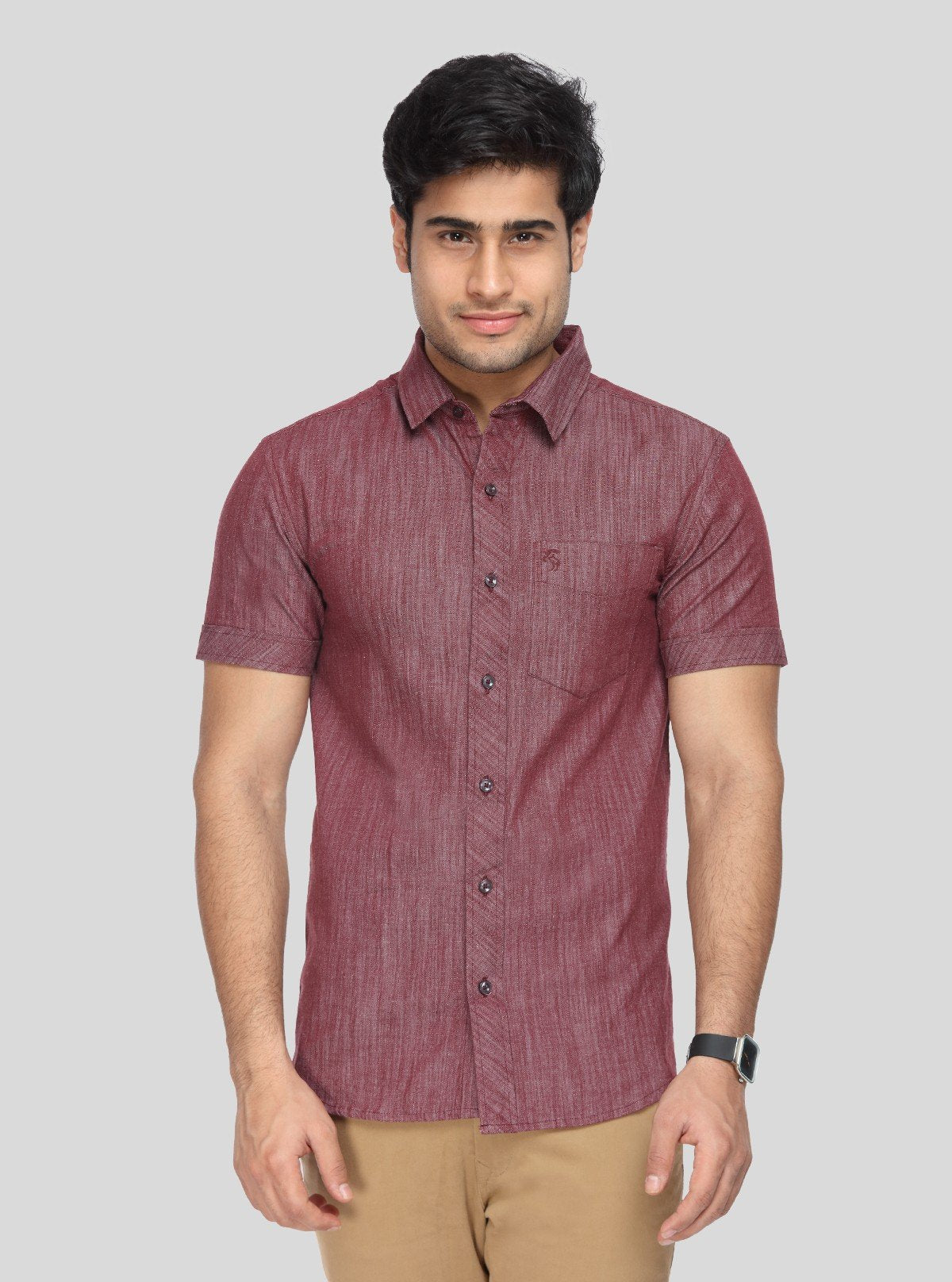 Men's Maroon Linen Blended Shirt – Sophisticated, Breathable & Stylish - Boer and Fitch