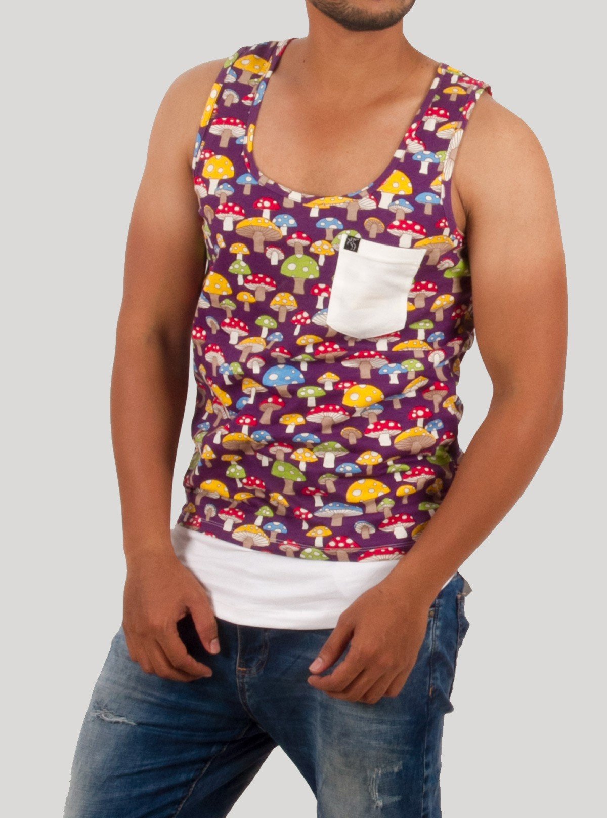 Men’s Mushroom Print Sleeveless T-Shirt – Trendy & Comfortable | Boer & Fitch - Boer and Fitch