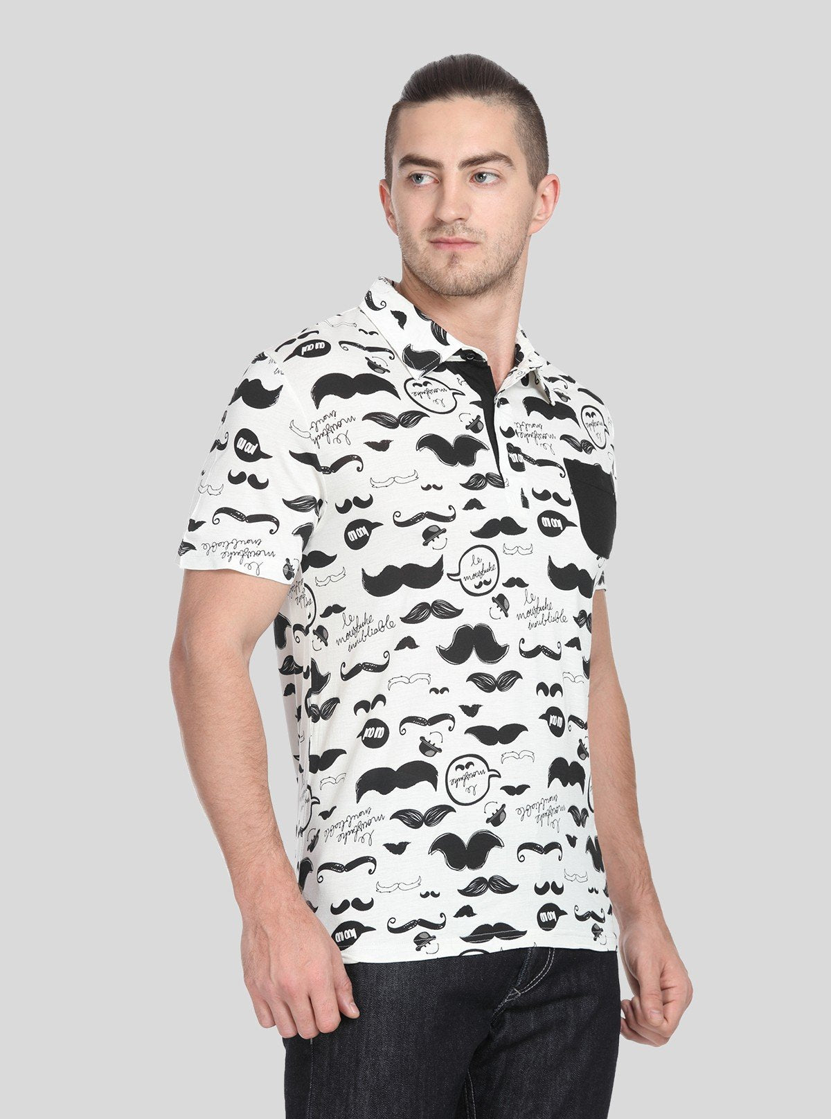Men’s Mustache Print Polo T-Shirt – Fun, Trendy & Breathable Casualwear - Boer and Fitch
