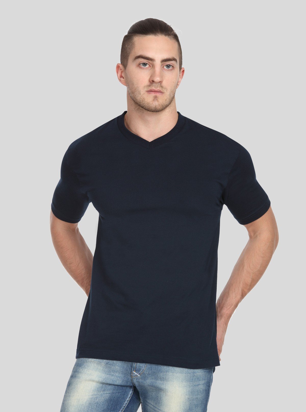 Men’s Navy Blue Basic V - Neck T-Shirt – Classic Cotton Casual Wear Tee - Boer and Fitch