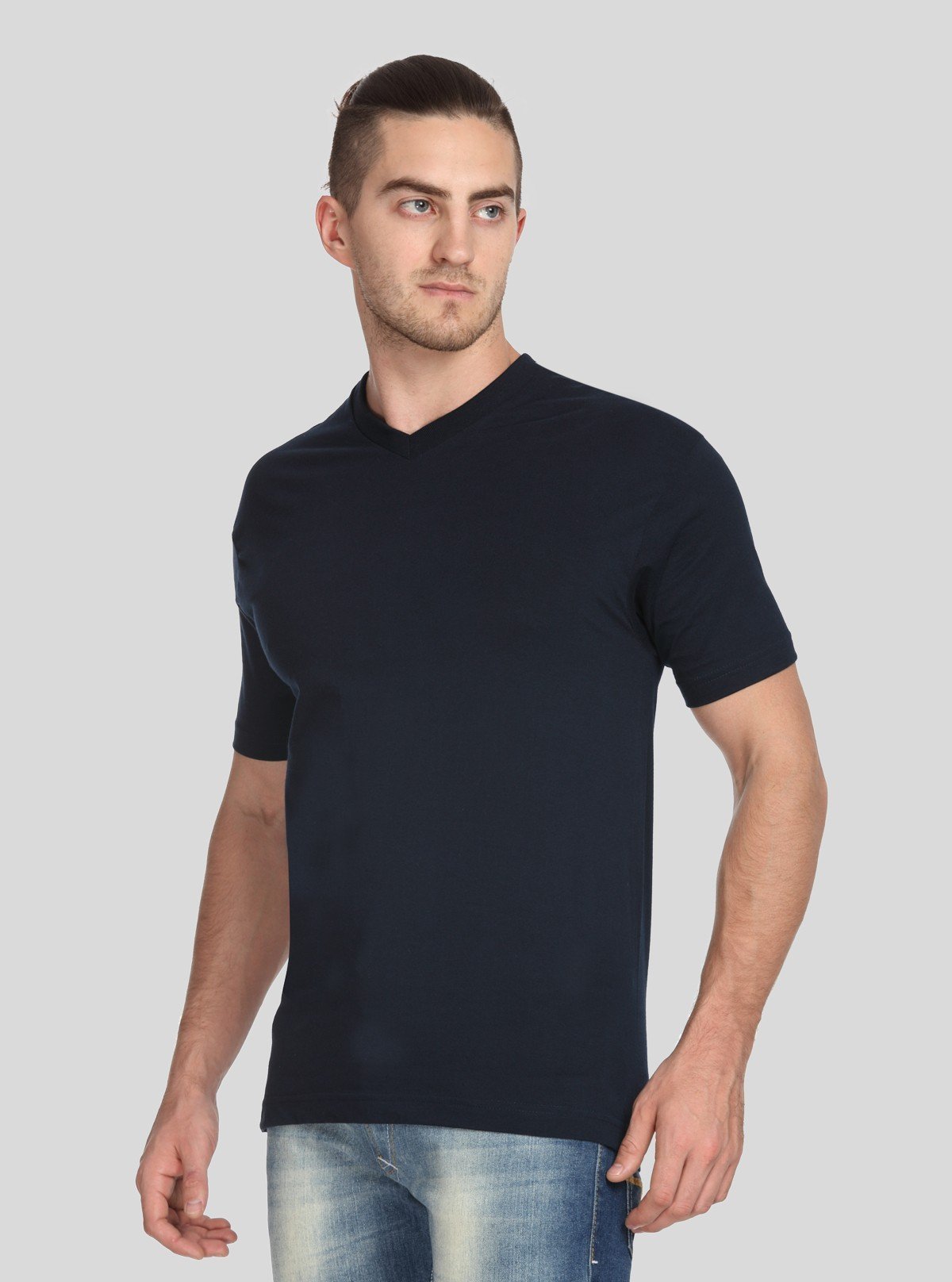 Men’s Navy Blue Basic V - Neck T-Shirt – Classic Cotton Casual Wear Tee - Boer and Fitch