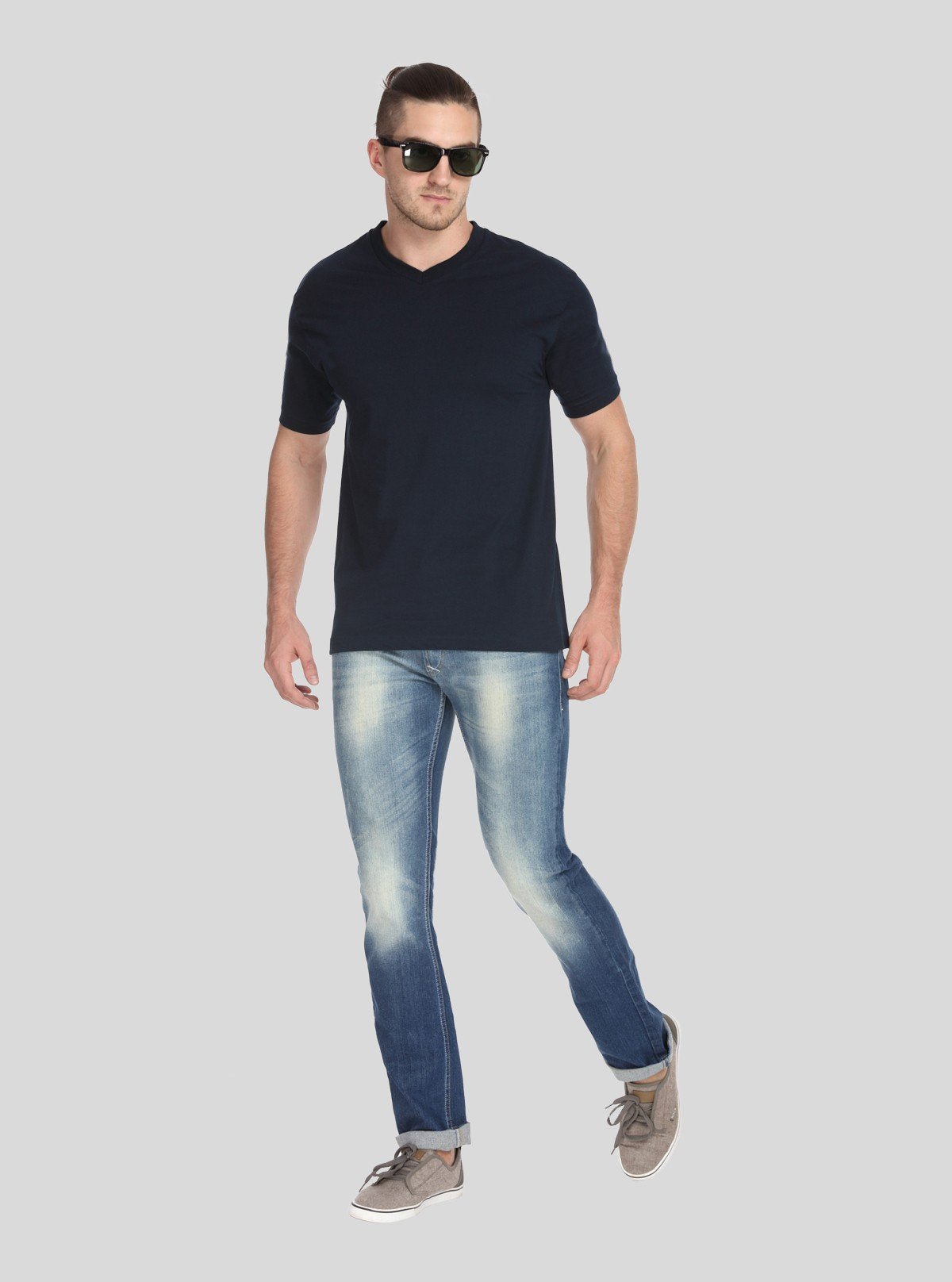 Men’s Navy Blue Basic V - Neck T-Shirt – Classic Cotton Casual Wear Tee - Boer and Fitch