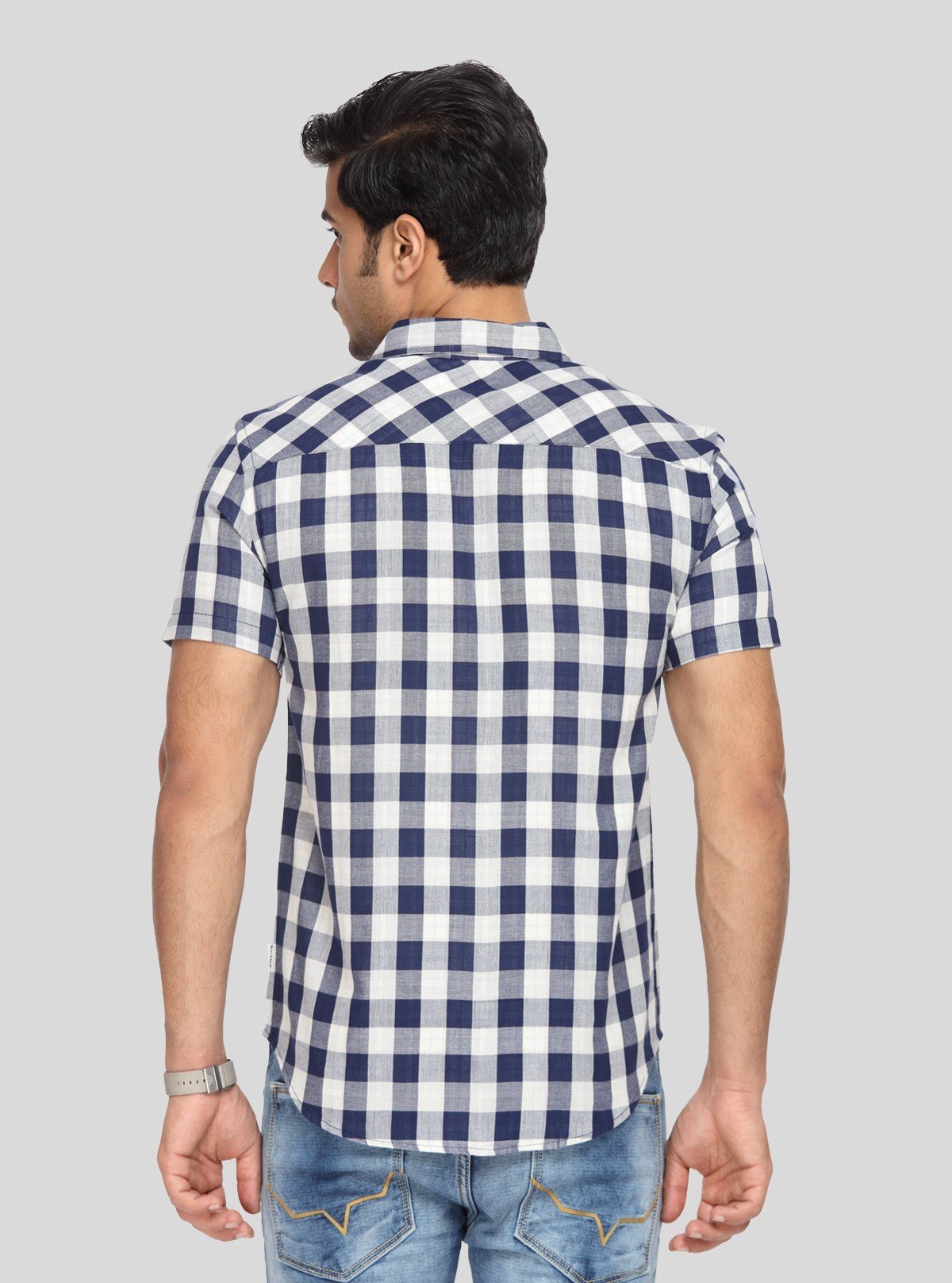 Men's Navy Broad Checked Half Sleeve Shirt – Cool, Casual & Summer - Ready - Boer and Fitch