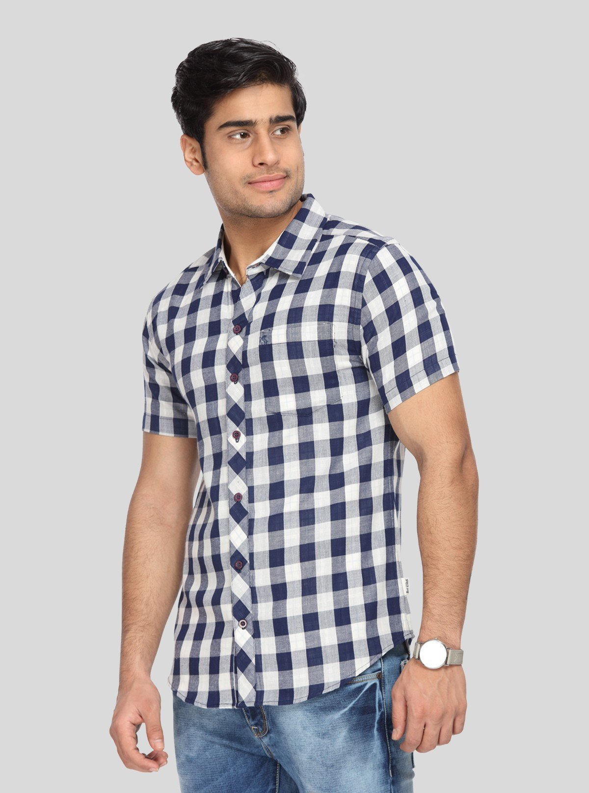 Men's Navy Broad Checked Half Sleeve Shirt – Cool, Casual & Summer - Ready - Boer and Fitch