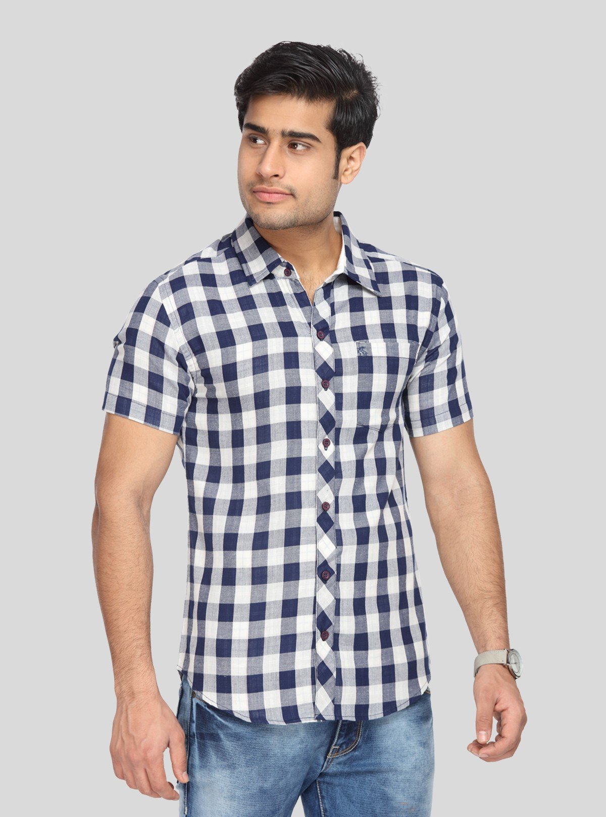 Men's Navy Broad Checked Half Sleeve Shirt – Cool, Casual & Summer - Ready - Boer and Fitch