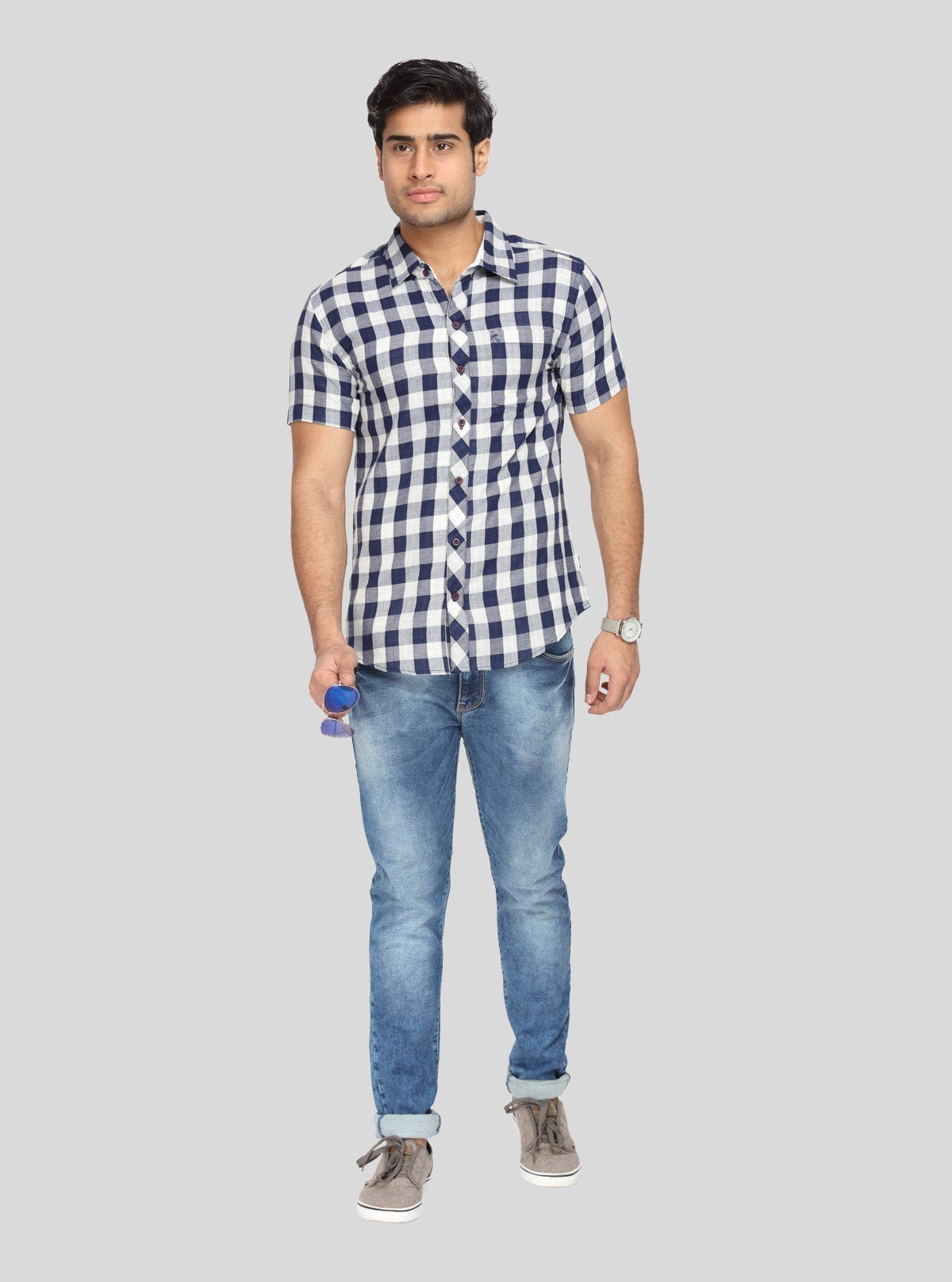 Men's Navy Broad Checked Half Sleeve Shirt – Cool, Casual & Summer - Ready - Boer and Fitch