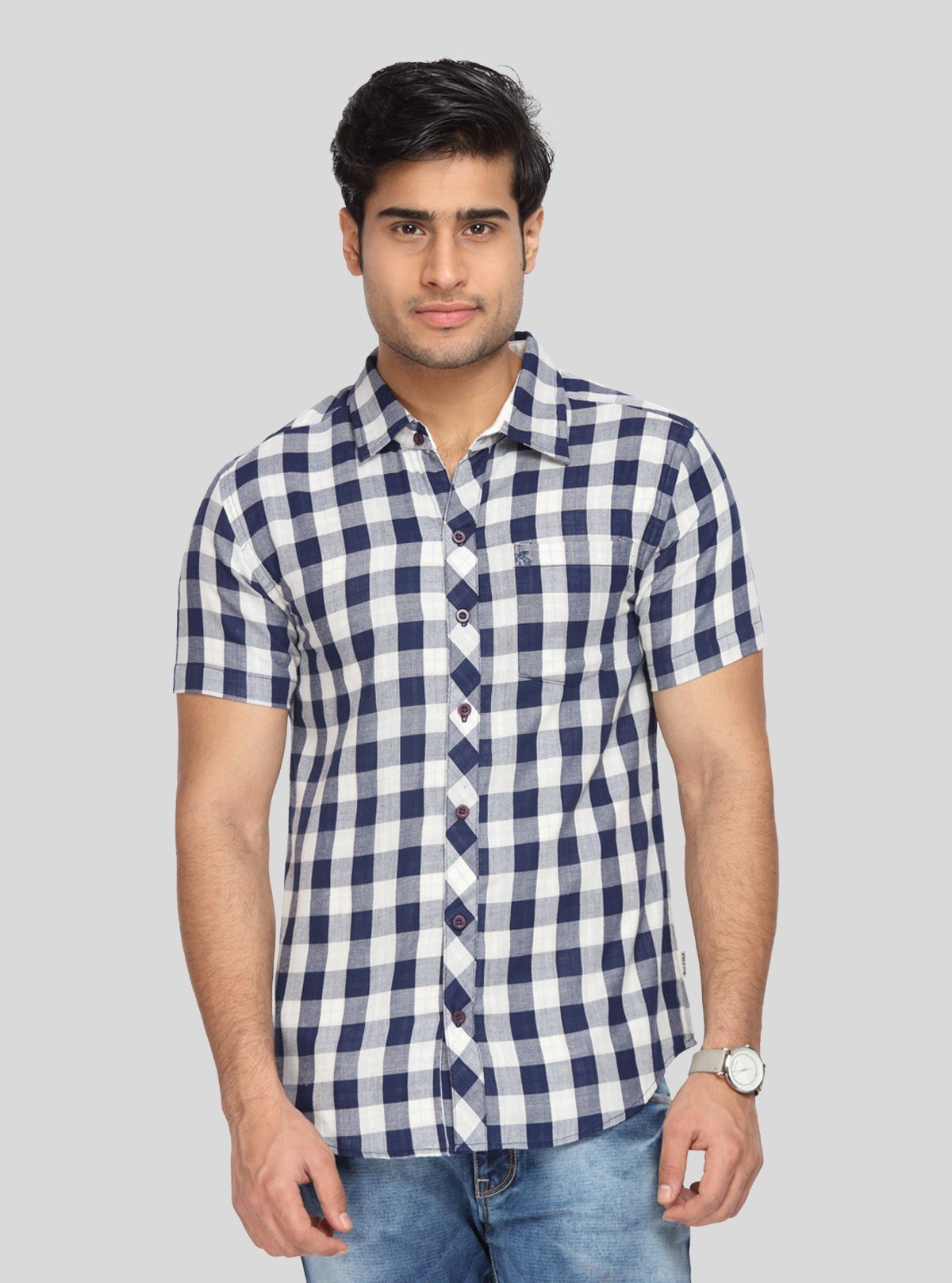 Men's Navy Broad Checked Half Sleeve Shirt – Cool, Casual & Summer - Ready - Boer and Fitch