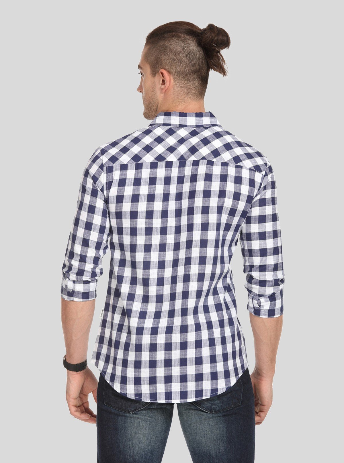 Men’s Navy Checked Slim Fit Full Sleeve Shirt – Modern Casual Elegance by Boer & Fitch - Boer and Fitch