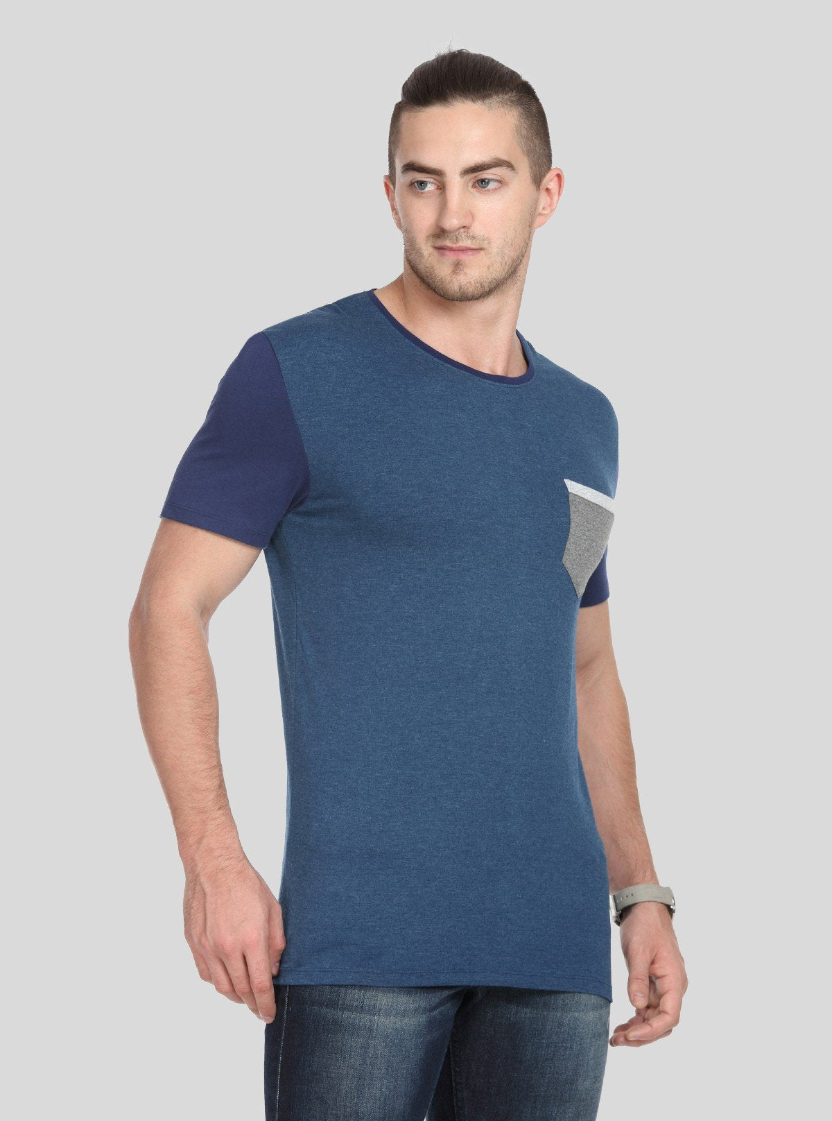 Men’s Navy Contrast Sleeve T-Shirt with Patch Pocket – Smart Casual Wear - Boer and Fitch