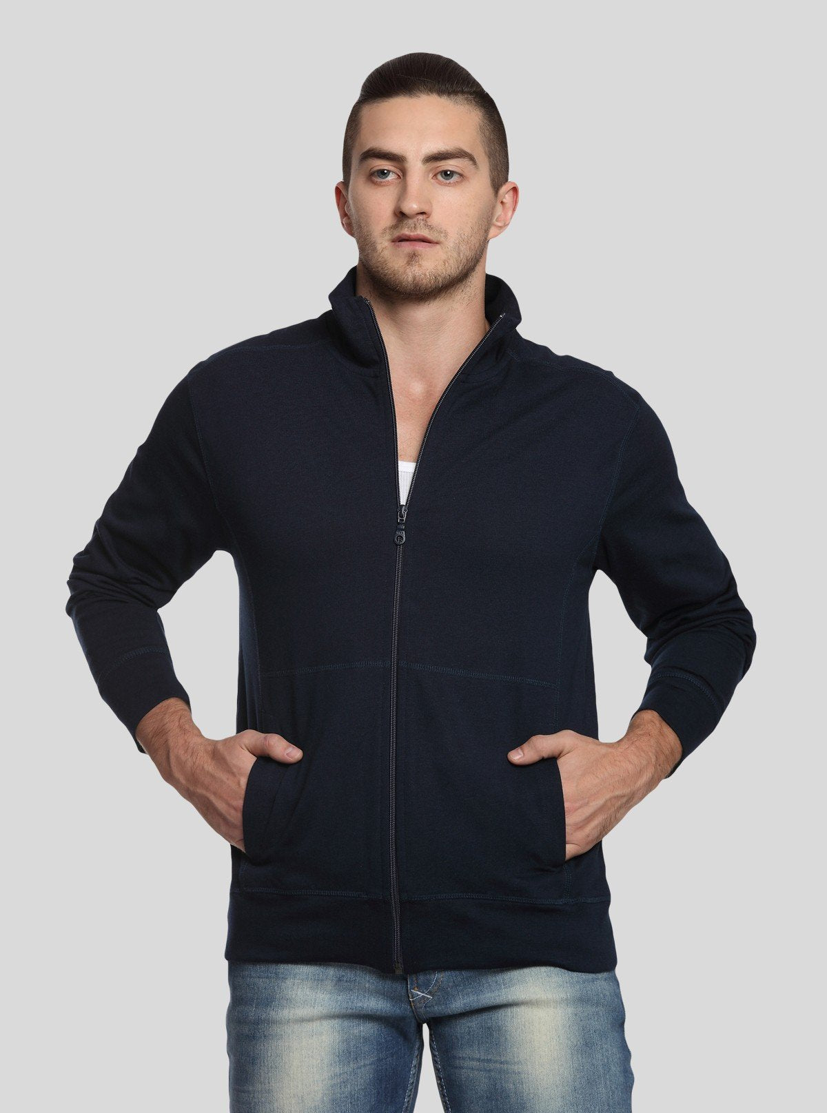 Men’s Navy Full Zipper Cardigan – Sleek Warmth with Everyday Versatility - Boer and Fitch