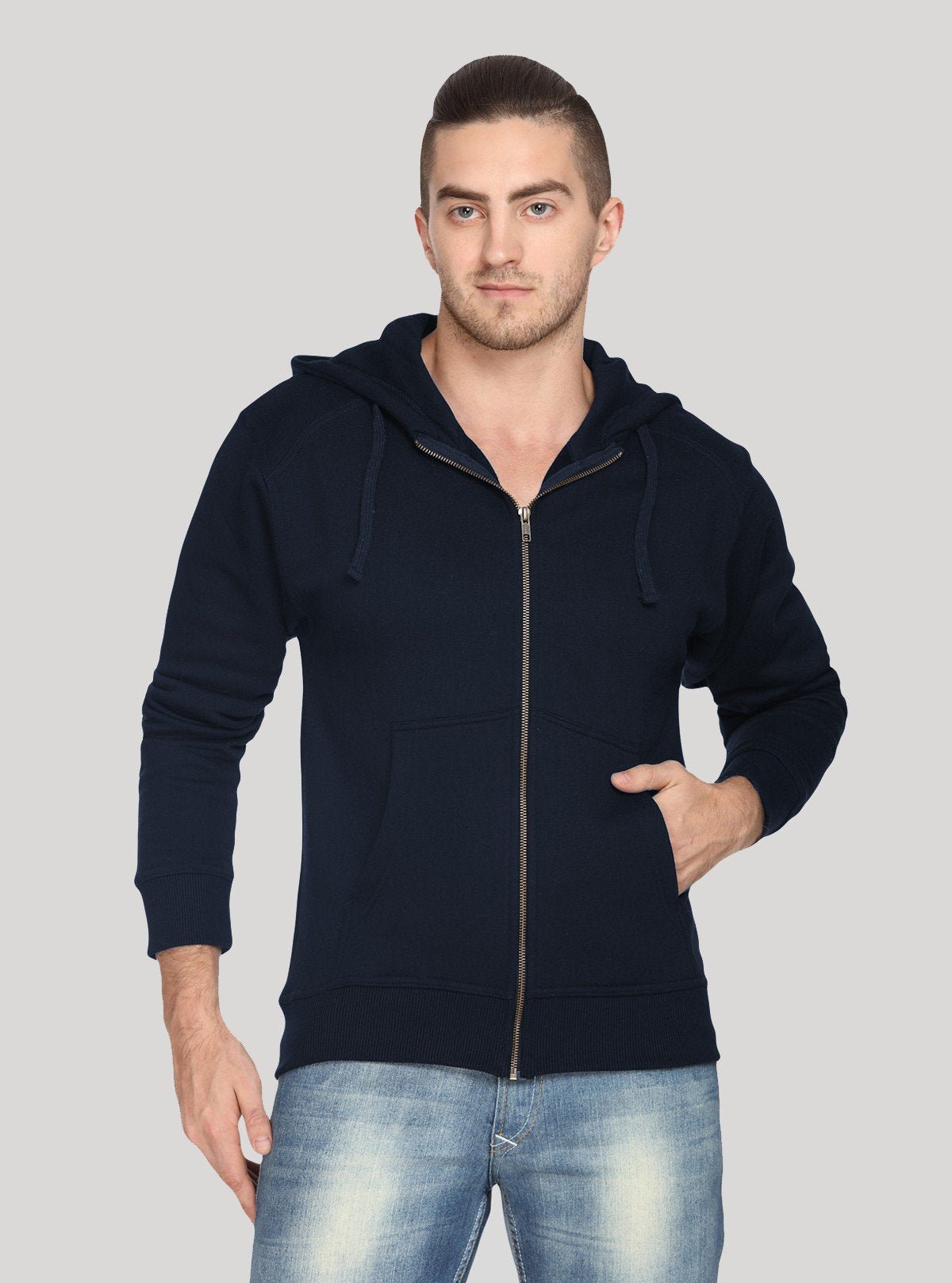 Men’s Navy Hooded Zipper Sweatshirt – Classic Zip - Up Everyday Essential - Boer and Fitch