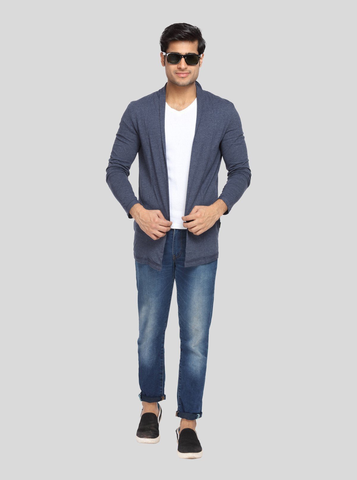 Men’s Navy Melange Cardigan – Smart Casual Layering for All Seasons - Boer and Fitch