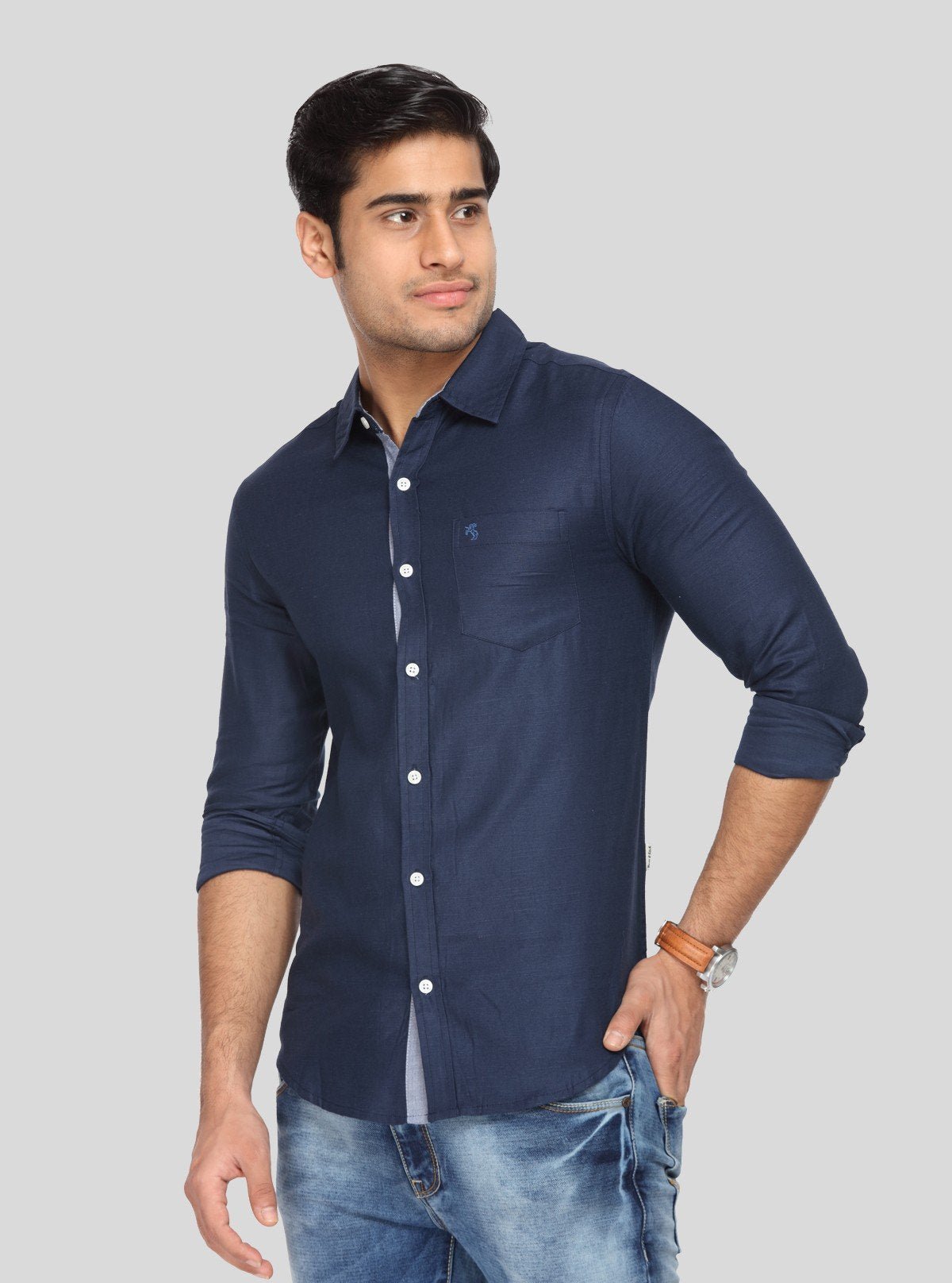 Men’s Navy Soft Textured Slim Fit Full Sleeve Shirt – Premium Casualwear by Boer & Fitch - Boer and Fitch