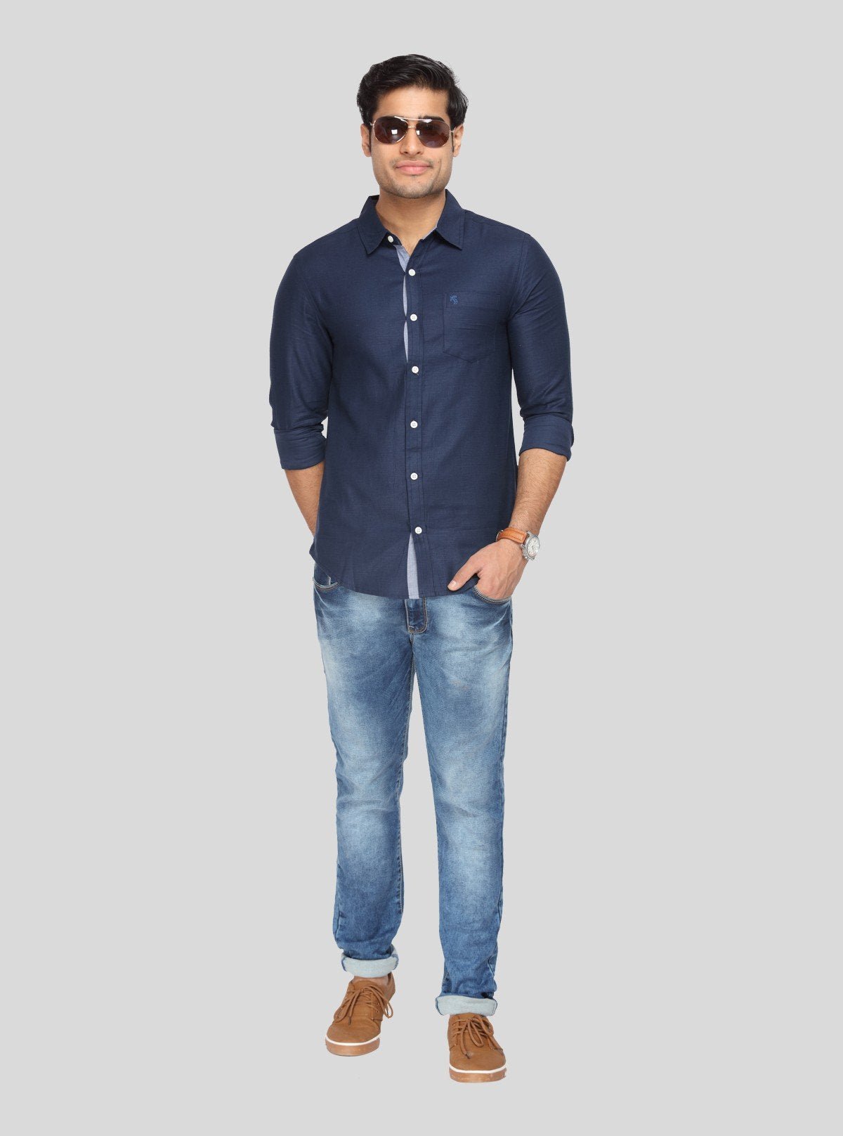 Men’s Navy Soft Textured Slim Fit Full Sleeve Shirt – Premium Casualwear by Boer & Fitch - Boer and Fitch