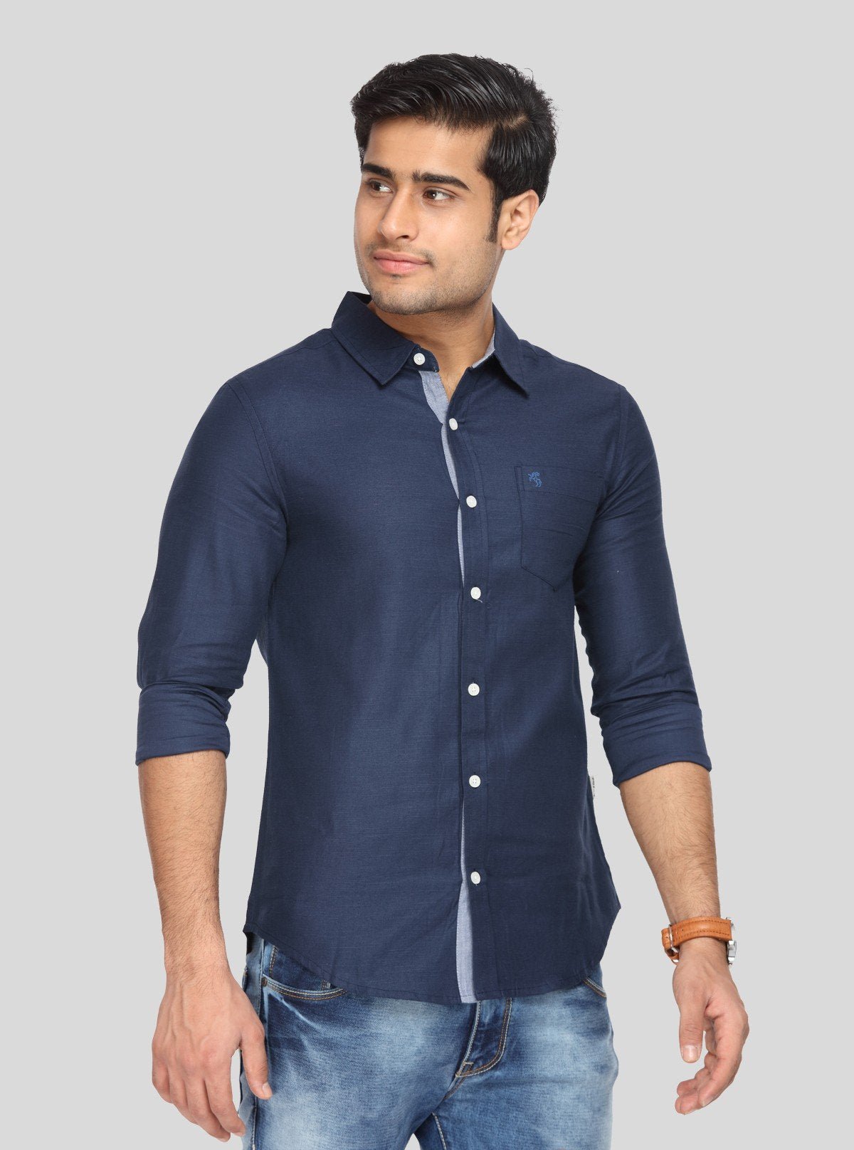 Men’s Navy Soft Textured Slim Fit Full Sleeve Shirt – Premium Casualwear by Boer & Fitch - Boer and Fitch