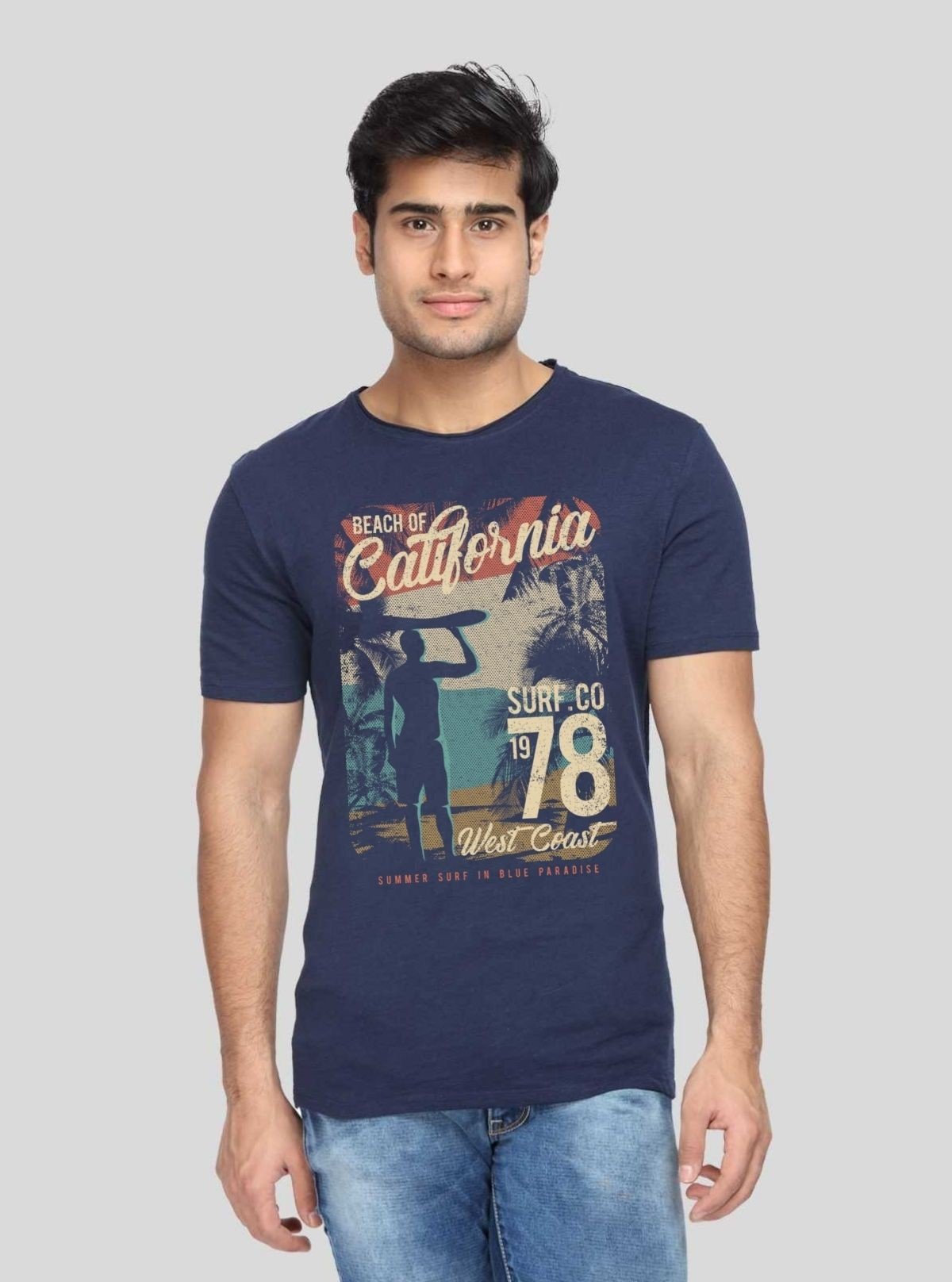 Men’s Navy Surf Print T-Shirt – Coastal Vibes & Casual Comfort - Boer and Fitch