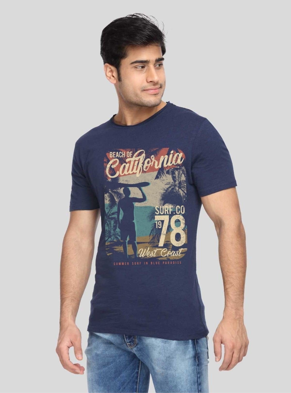 Men’s Navy Surf Print T-Shirt – Coastal Vibes & Casual Comfort - Boer and Fitch