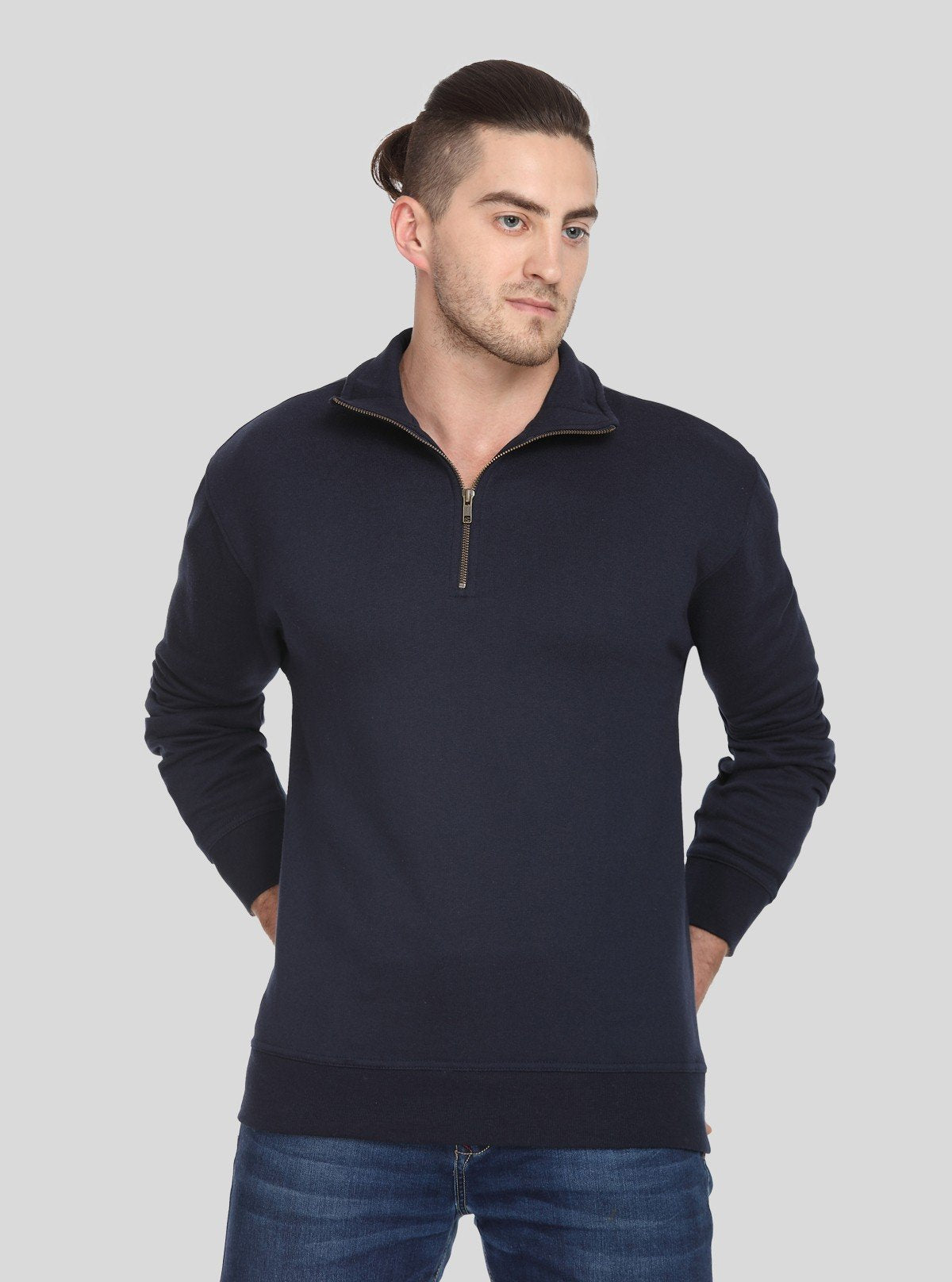 Men’s Navy Zipper Collar Cardigan – Classic Warmth with a Modern Edge - Boer and Fitch