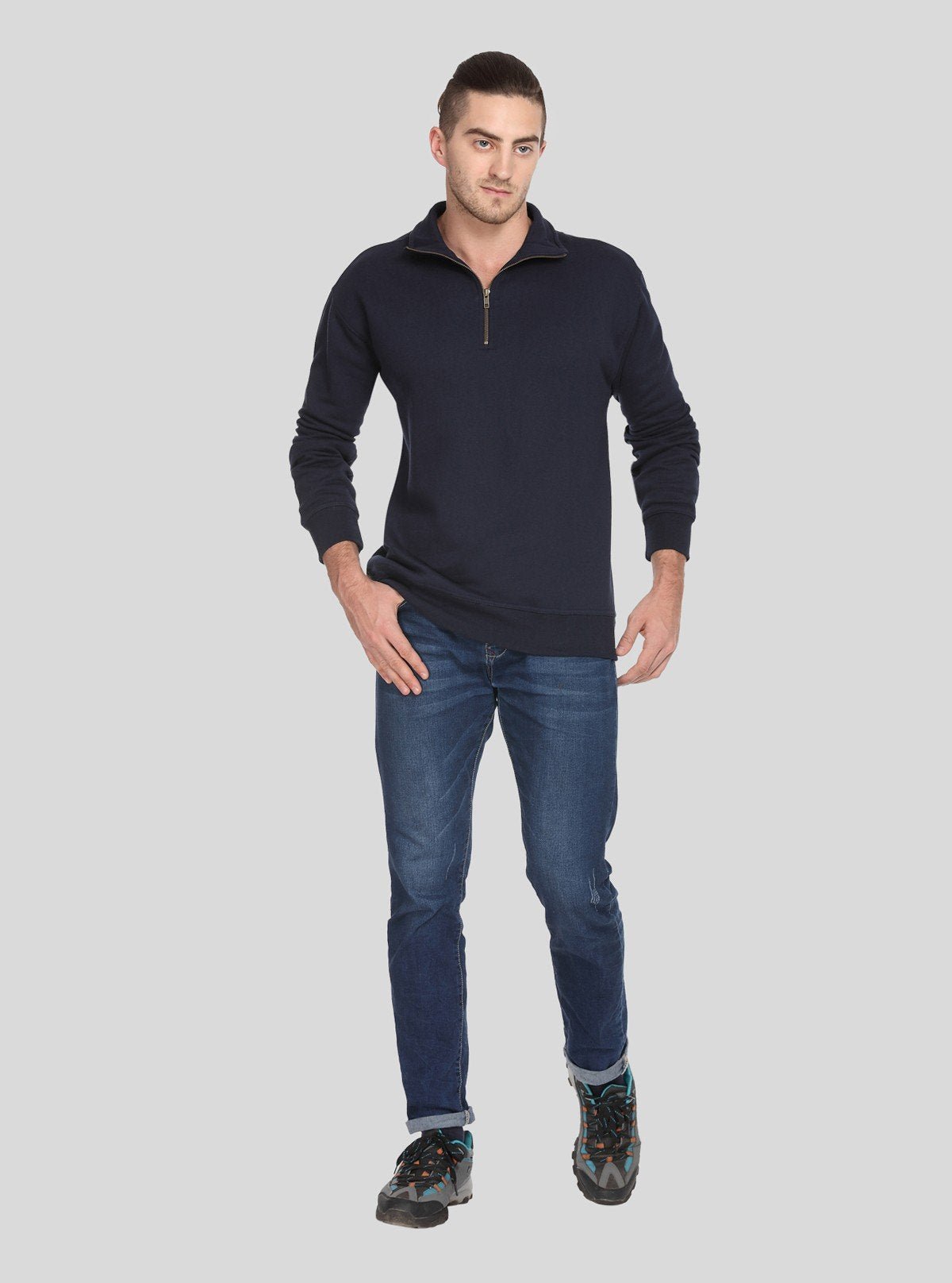 Men’s Navy Zipper Collar Cardigan – Classic Warmth with a Modern Edge - Boer and Fitch