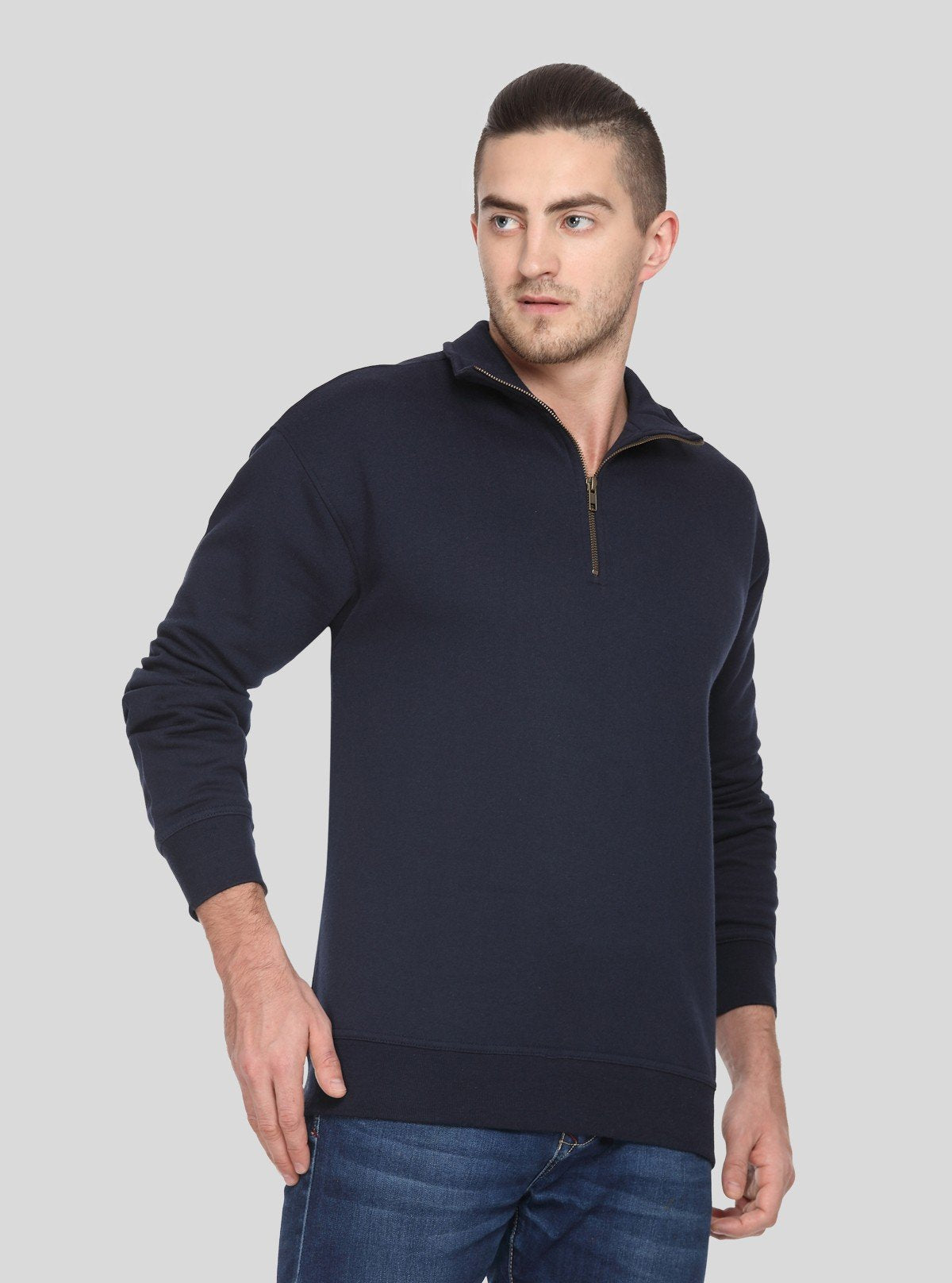 Men’s Navy Zipper Collar Cardigan – Classic Warmth with a Modern Edge - Boer and Fitch