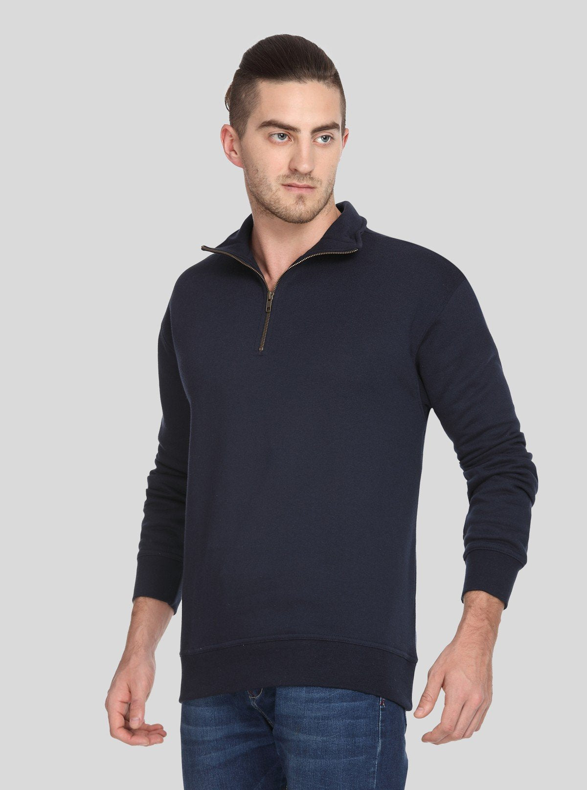 Men’s Navy Zipper Collar Cardigan – Classic Warmth with a Modern Edge - Boer and Fitch