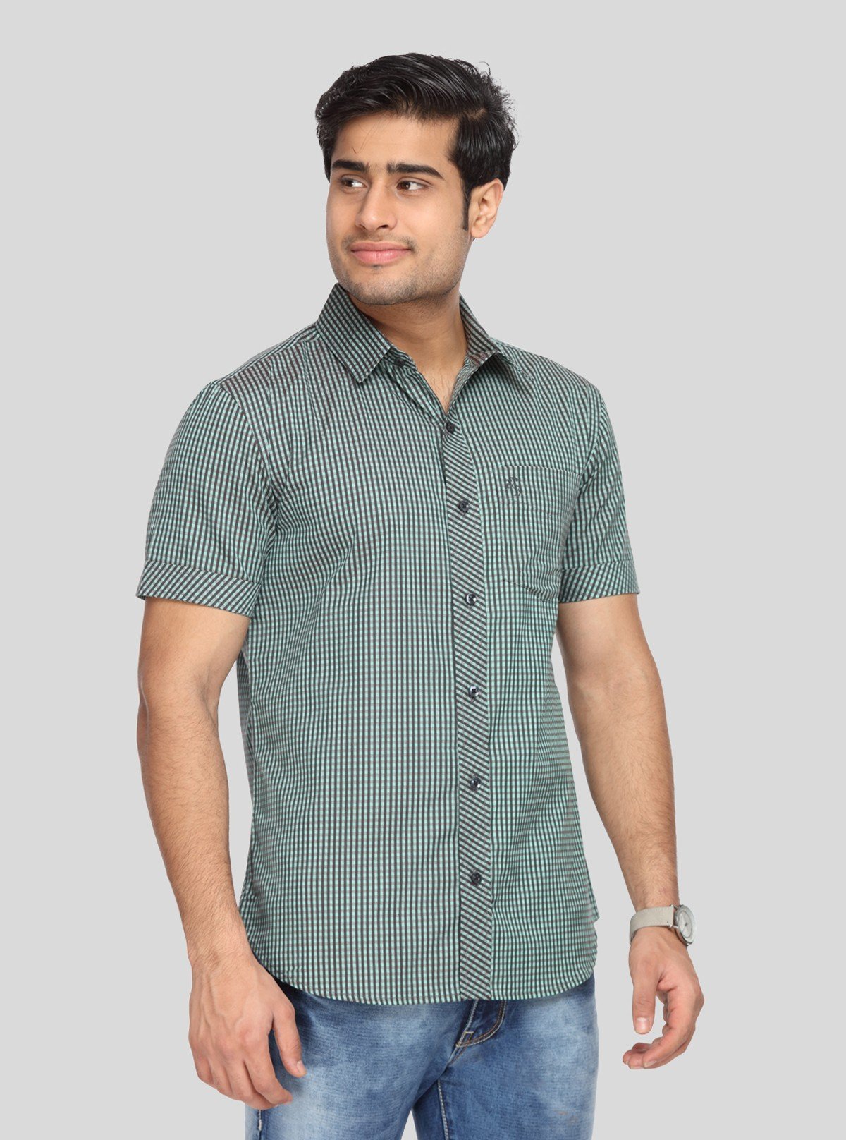Men's Olive Green Fine Checked Half Sleeve Shirt – Smart, Cool & Versatile - Boer and Fitch