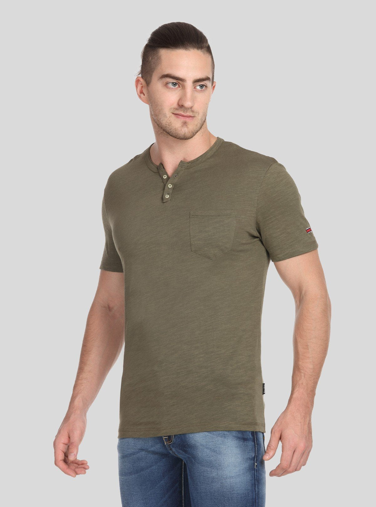 Men’s Olive Green Henley T-Shirt with Patch Pocket – Rugged & Refined - Boer and Fitch