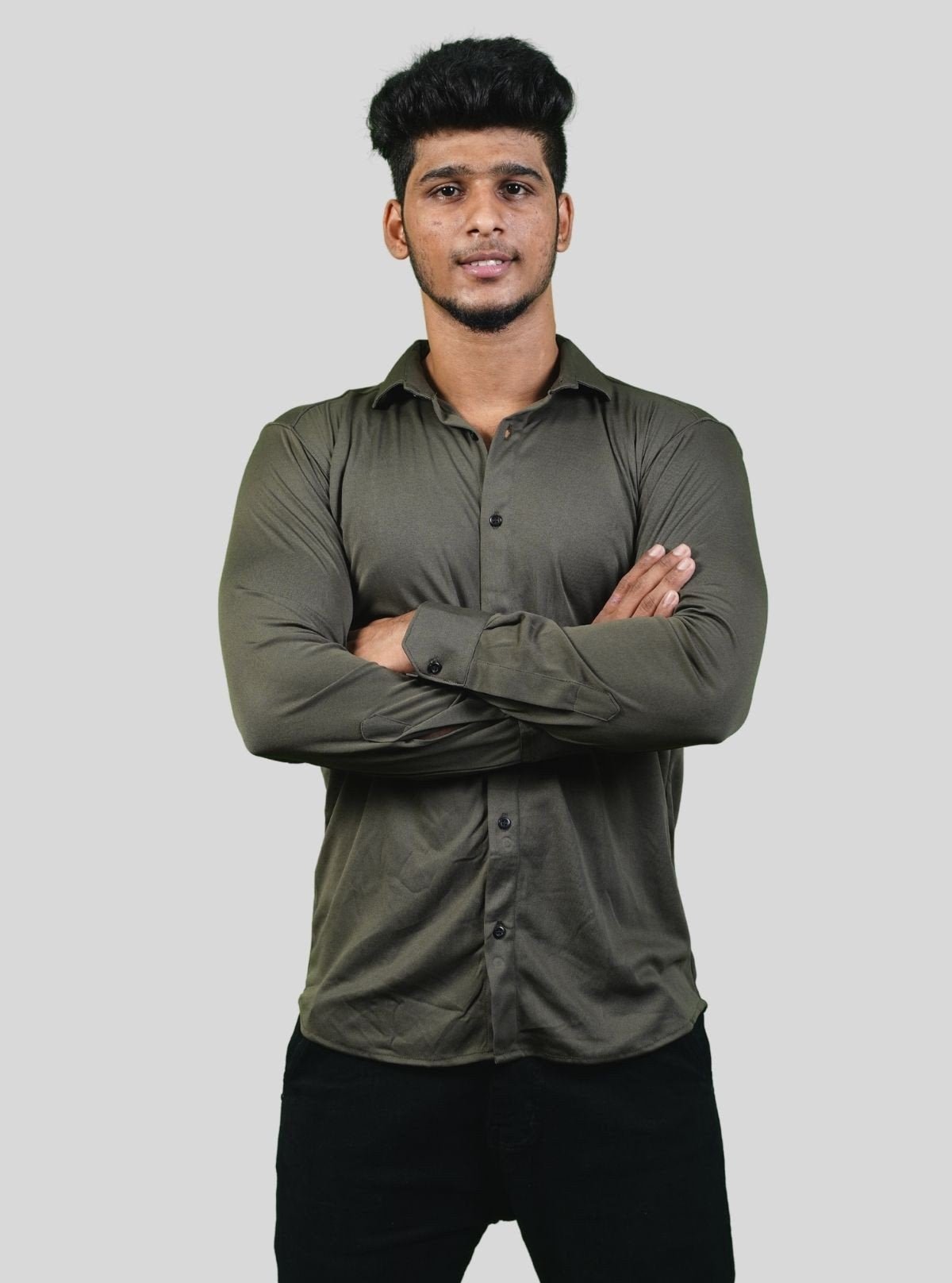 Men's Olive Green Long Sleeve Poly Shirt – Smart Utility Style by Boer and Fitch - Boer and Fitch