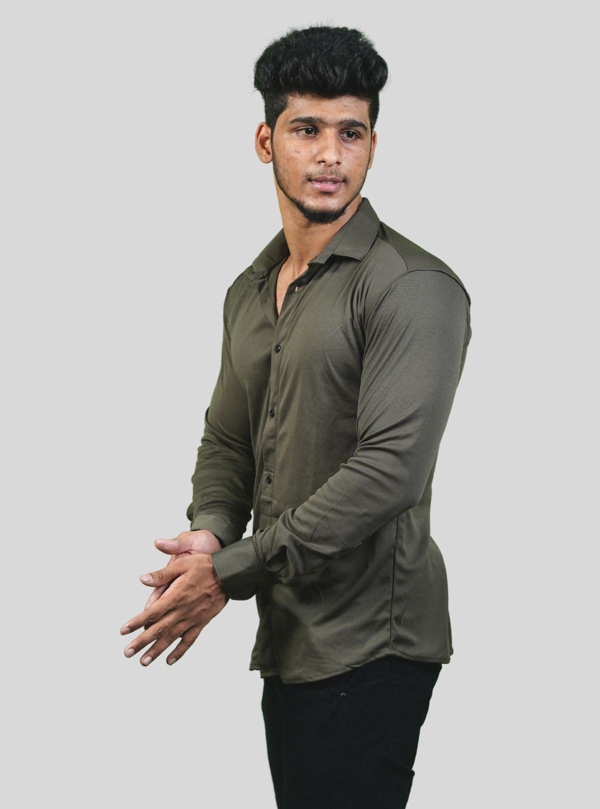 Men's Olive Green Long Sleeve Poly Shirt – Smart Utility Style by Boer and Fitch - Boer and Fitch