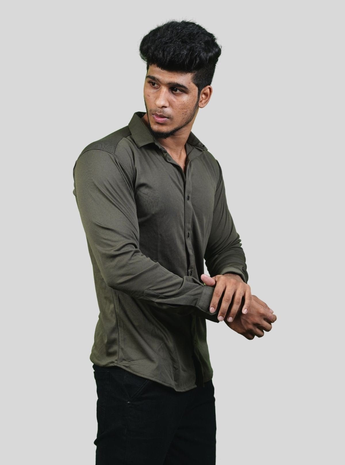 Men's Olive Green Long Sleeve Poly Shirt – Smart Utility Style by Boer and Fitch - Boer and Fitch