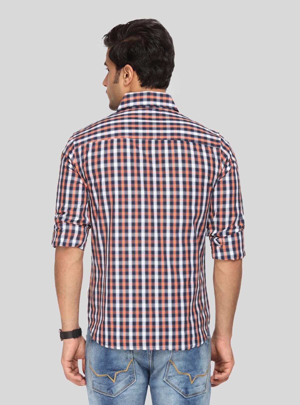 Men’s Orange and Black Checked Shirt – Bold Casual Style for Men - Boer and Fitch