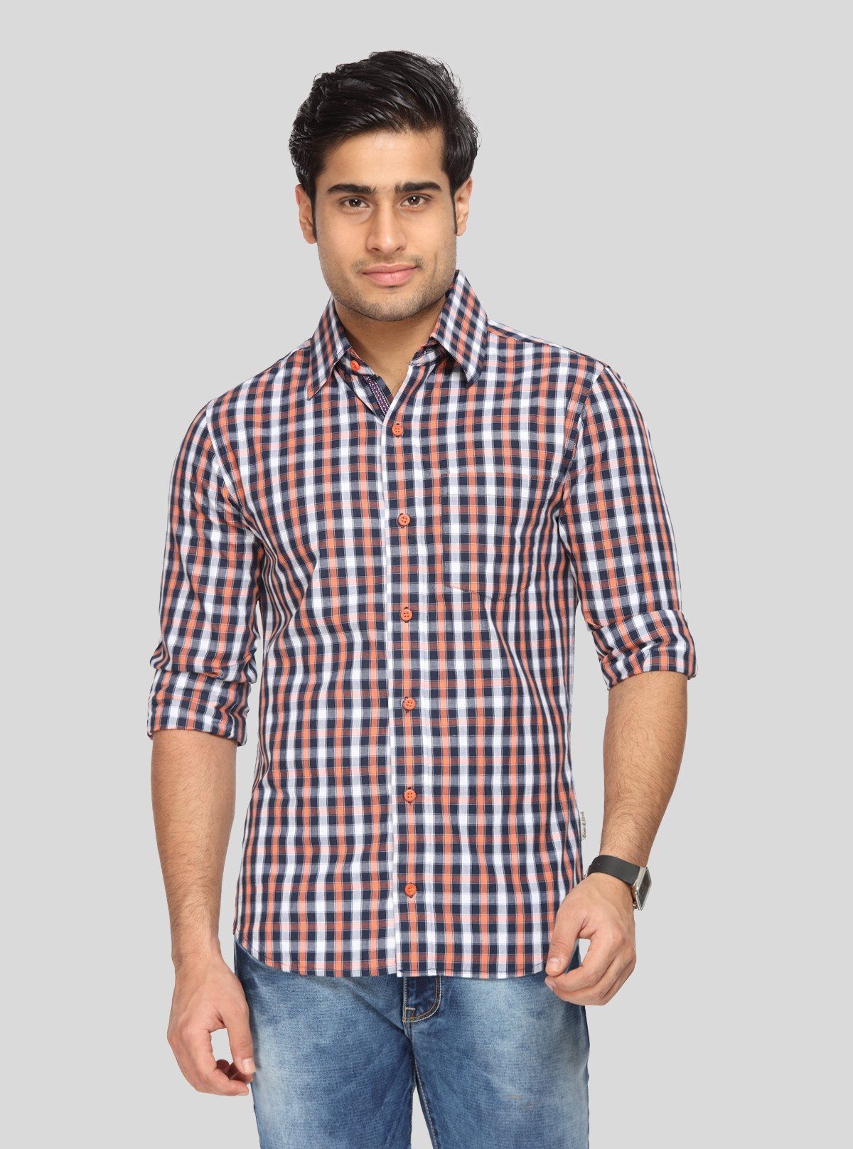 Men’s Orange and Black Checked Shirt – Bold Casual Style for Men - Boer and Fitch