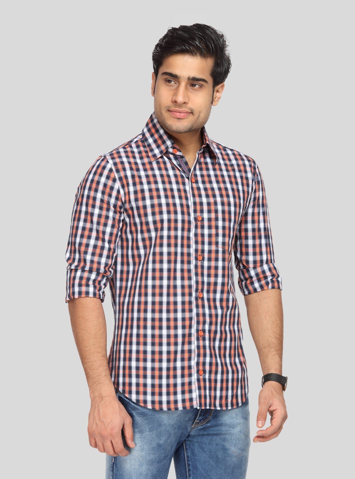 Men’s Orange and Black Checked Shirt – Bold Casual Style for Men - Boer and Fitch
