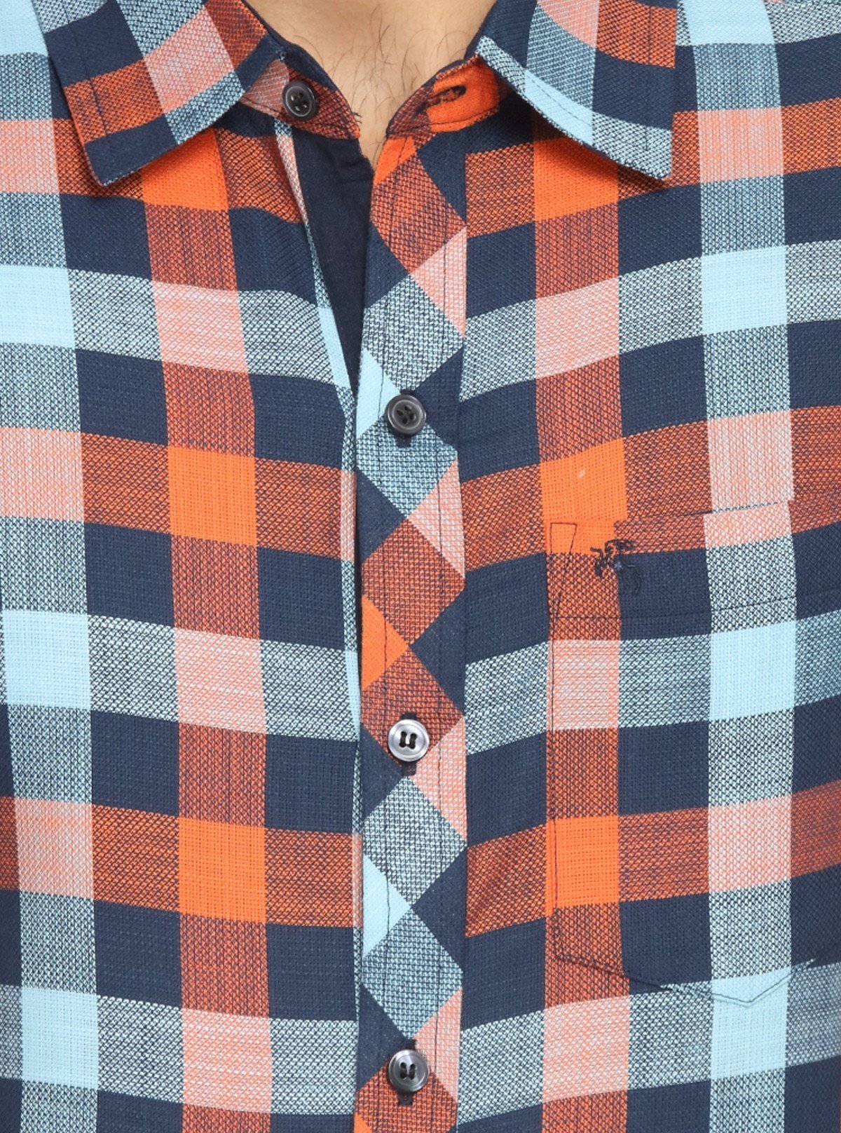 Men’s Orange & Blue Broad Checked Slim Fit Shirt – Bold Style by Boer & Fitch - Boer and Fitch