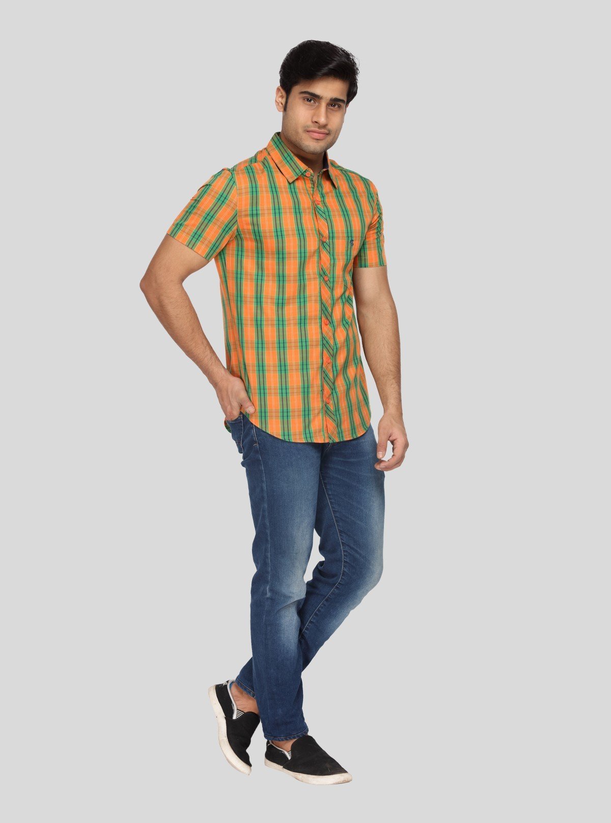 Men’s Orange Checked Shirt – Vibrant Casualwear for Modern Men by Boer & Fitch - Boer and Fitch